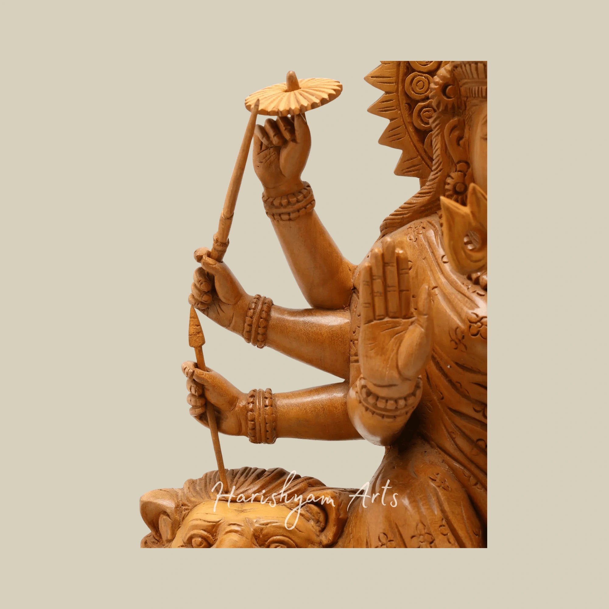 22" Goddess Durga in White Cedar Wood Traditional Wooden Maa Durga Statue from Kerala