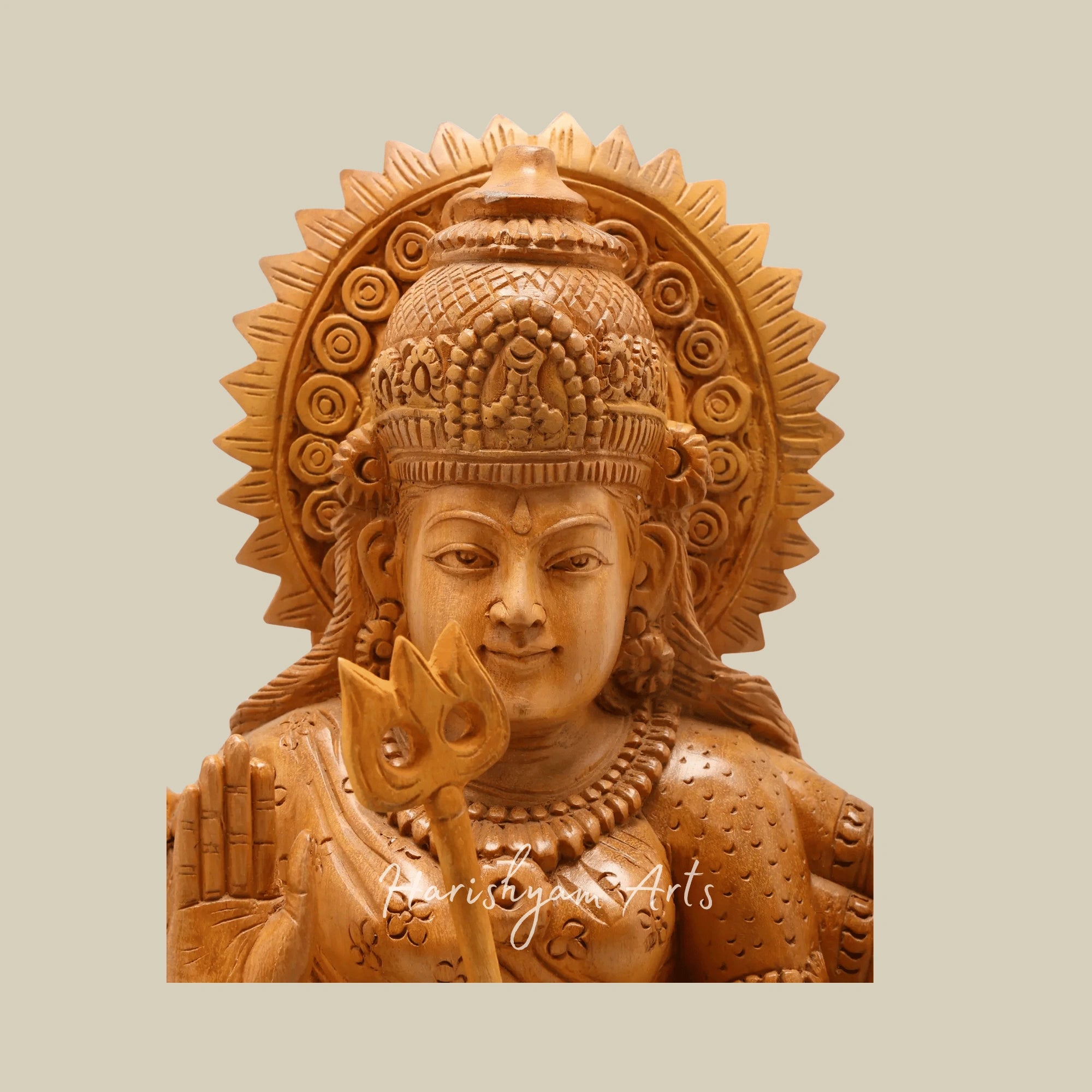 22" Goddess Durga in White Cedar Wood Traditional Wooden Maa Durga Statue from Kerala