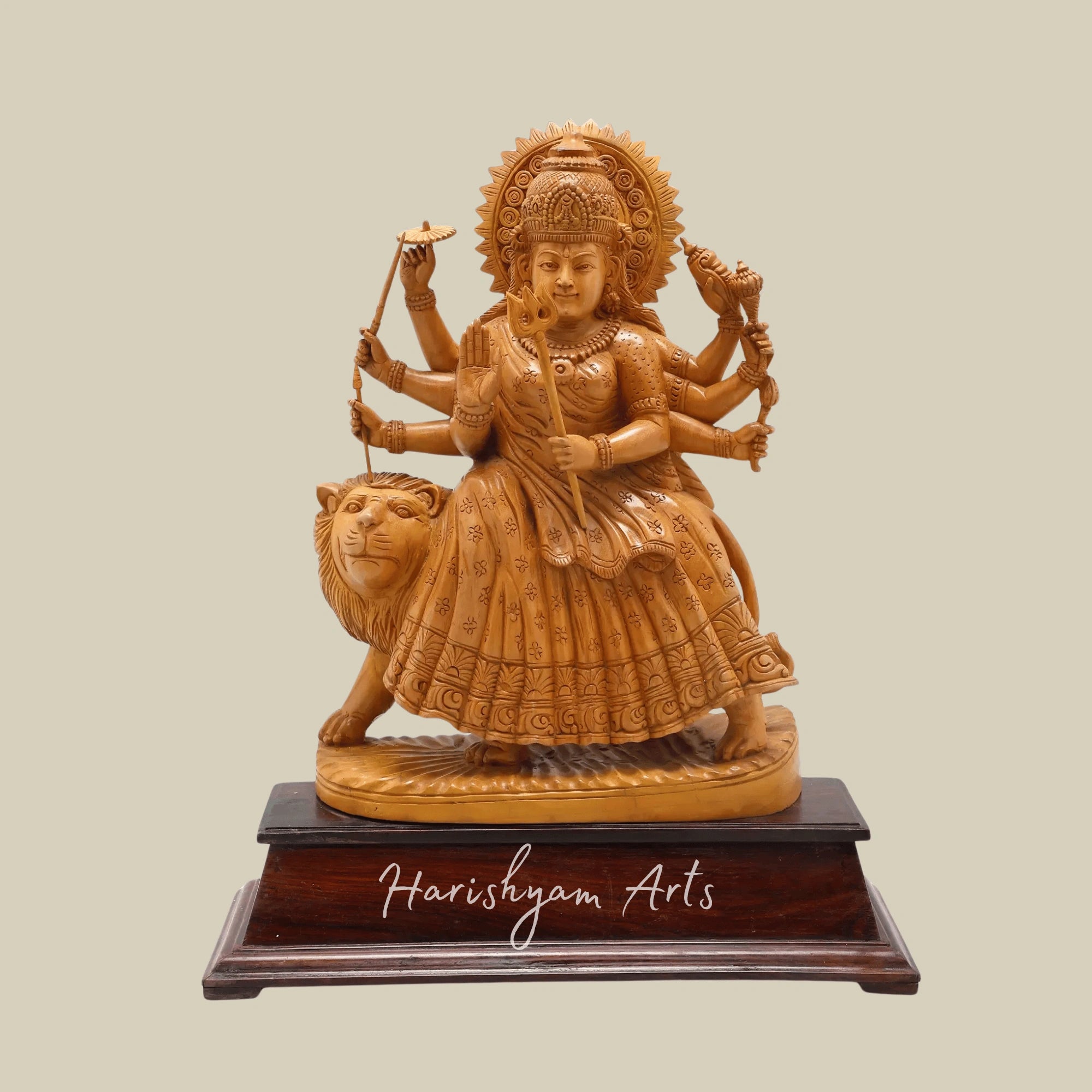22" Goddess Durga in White Cedar Wood Traditional Wooden Maa Durga Statue from Kerala