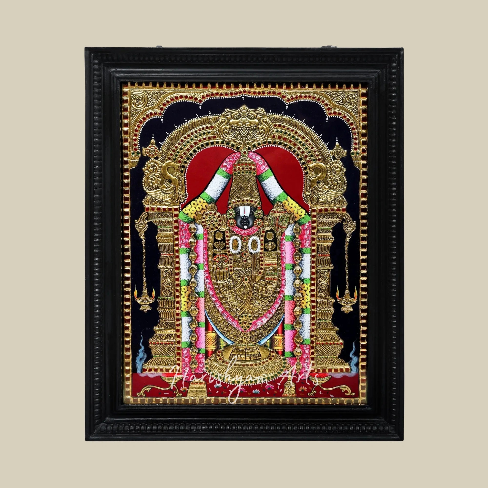 22" Tanjore Painting of Lord Venkateshvara as Balaji with Divine Aura