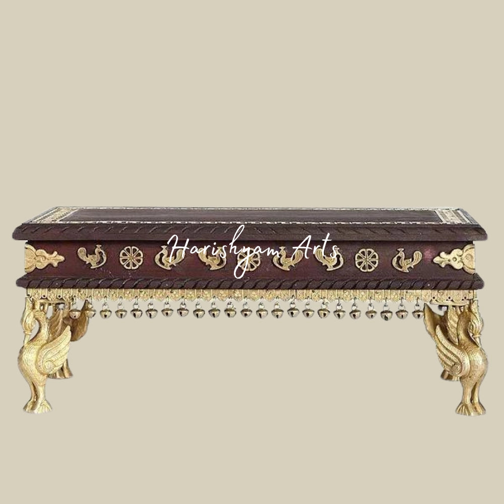 22" Wooden Pedestal Chowki with Brass Work