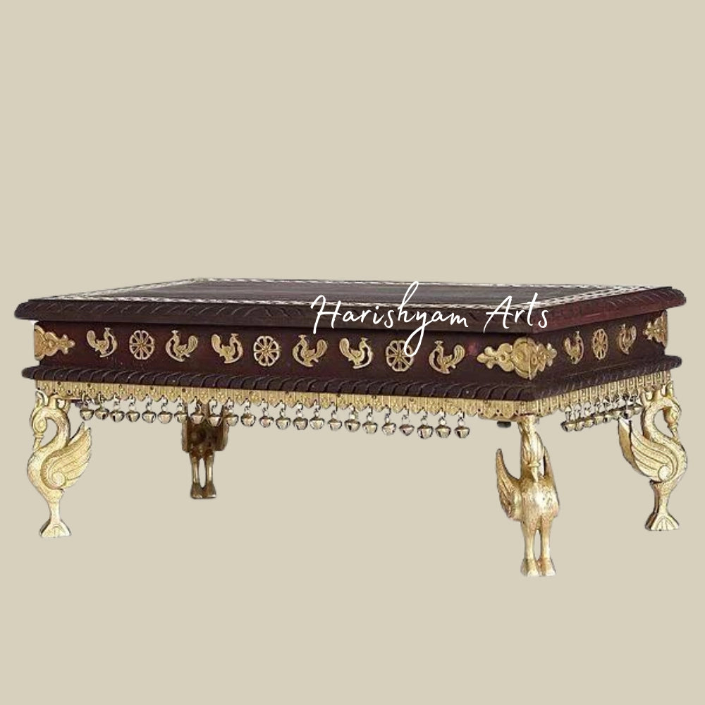 22" Wooden Pedestal Chowki with Brass Work