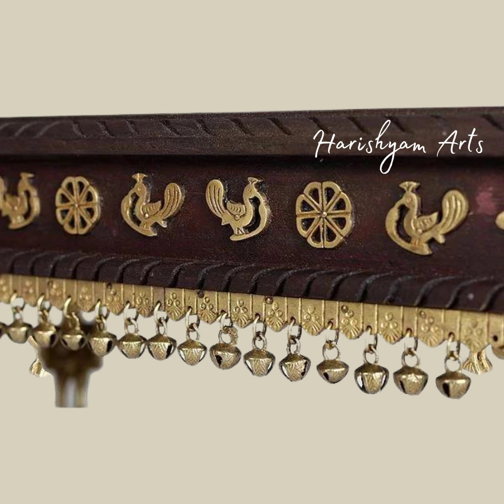 22" Wooden Pedestal Chowki with Brass Work