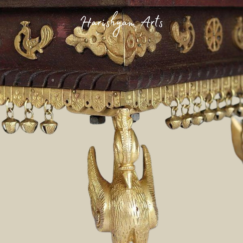22" Wooden Pedestal Chowki with Brass Work