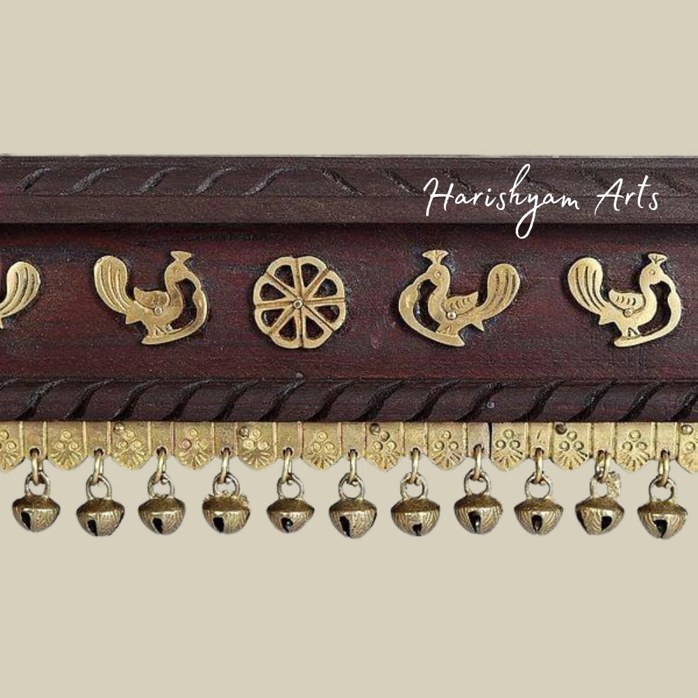 22" Wooden Pedestal Chowki with Brass Work