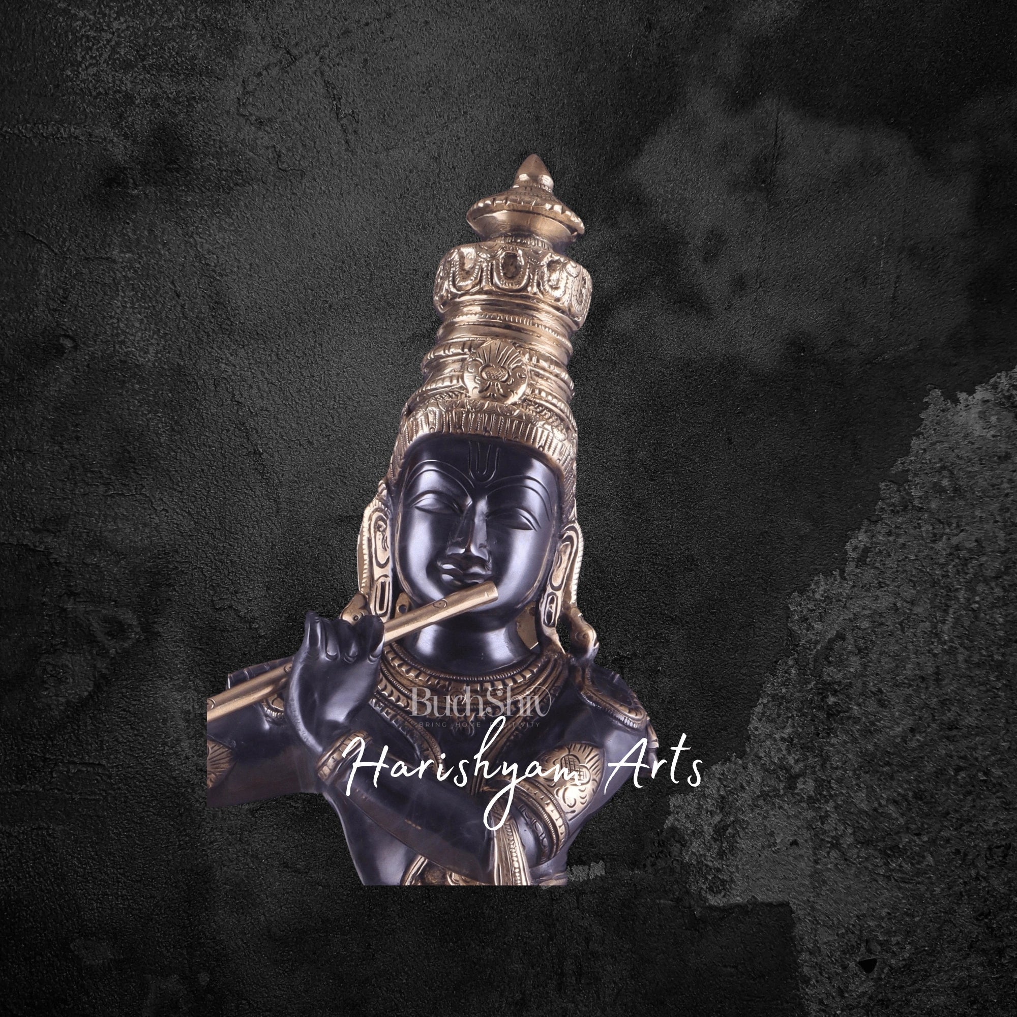 23" Black and Gold Finish Brass Krishna Statue for Home Décor
