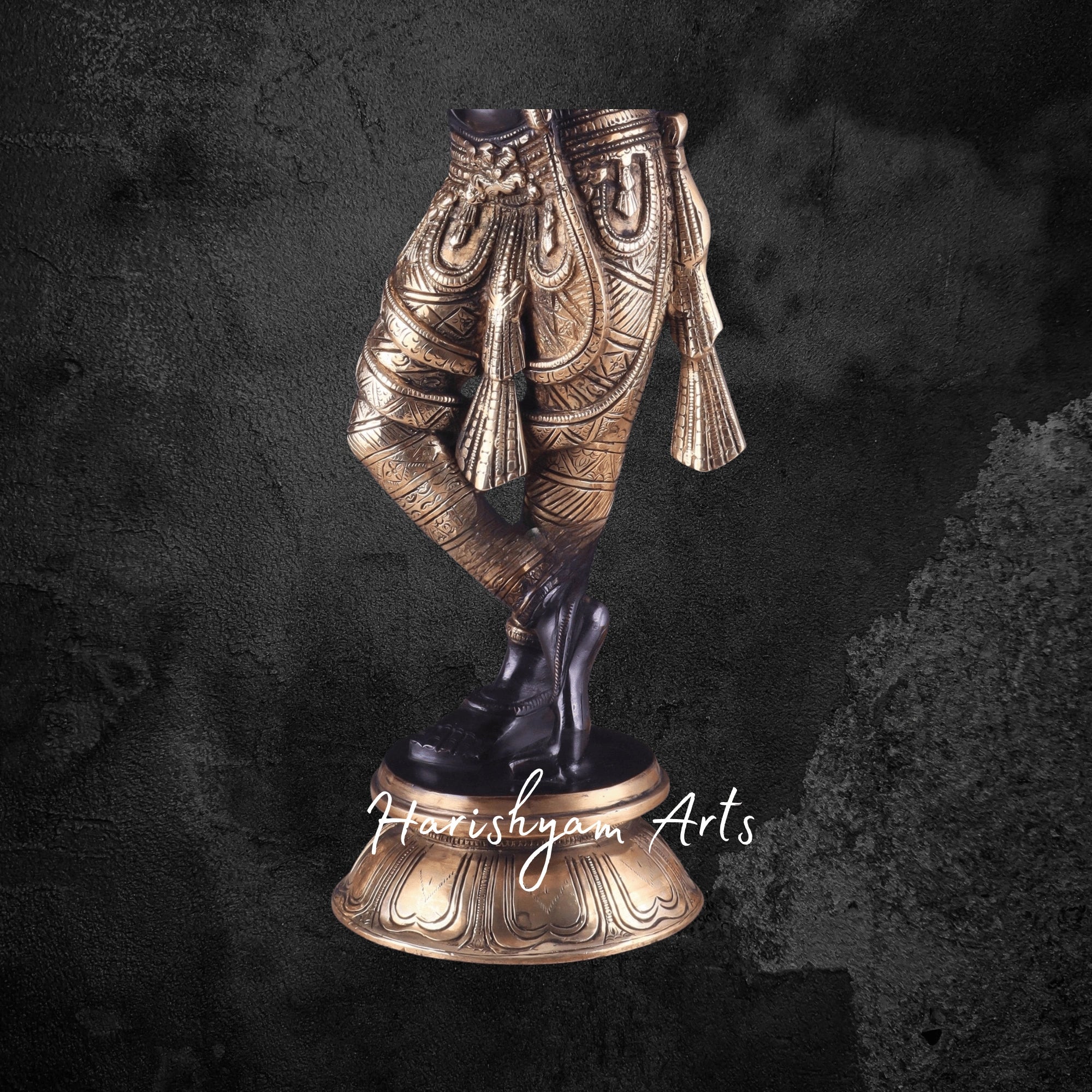 23" Black and Gold Finish Brass Krishna Statue for Home Décor