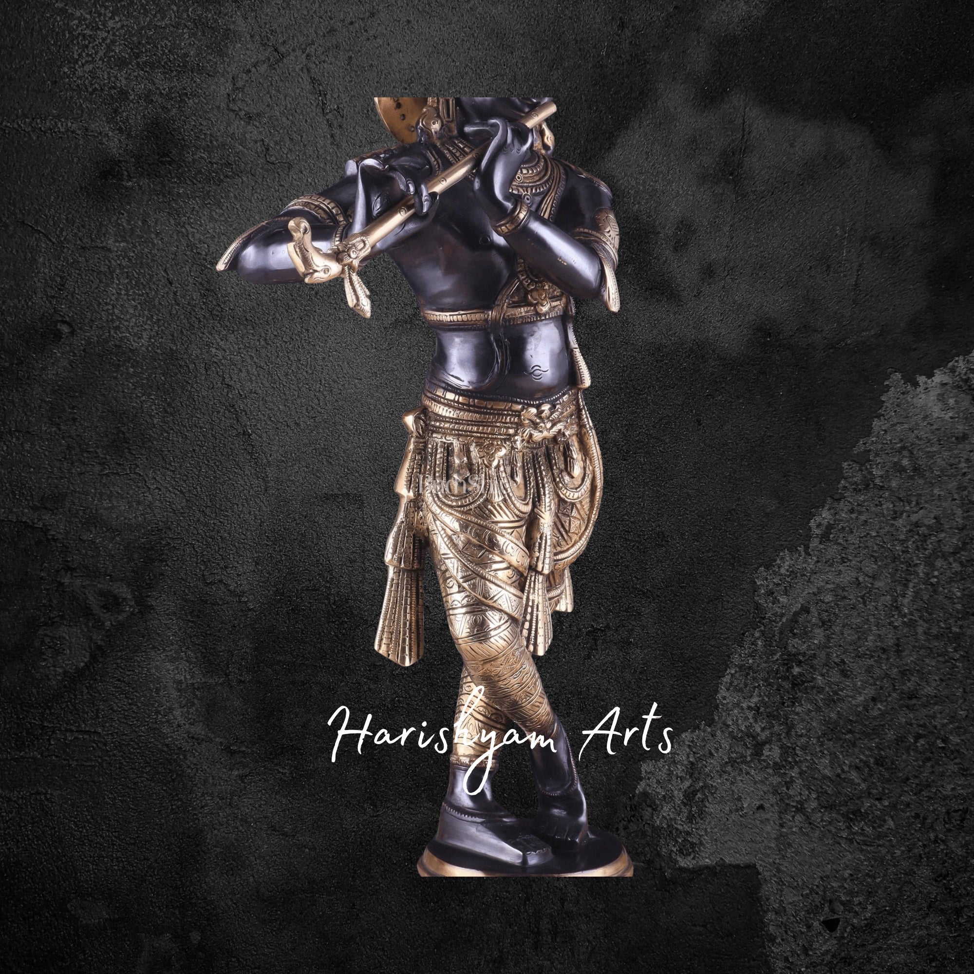 23" Black and Gold Finish Brass Krishna Statue for Home Décor