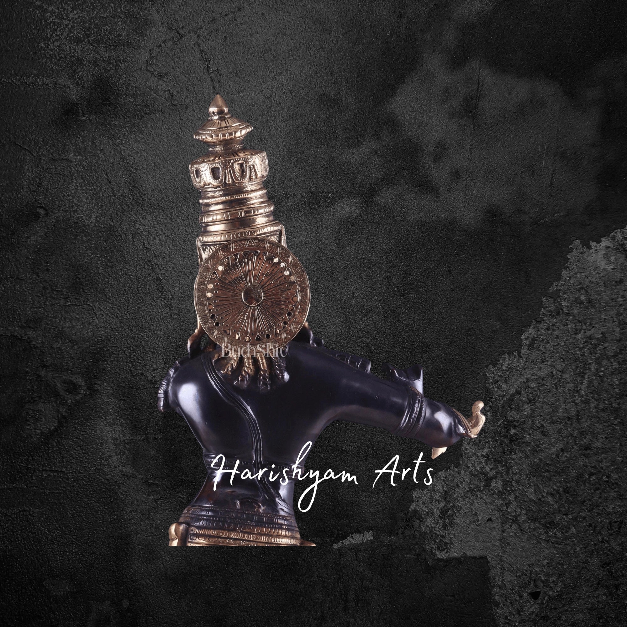 23" Black and Gold Finish Brass Krishna Statue for Home Décor