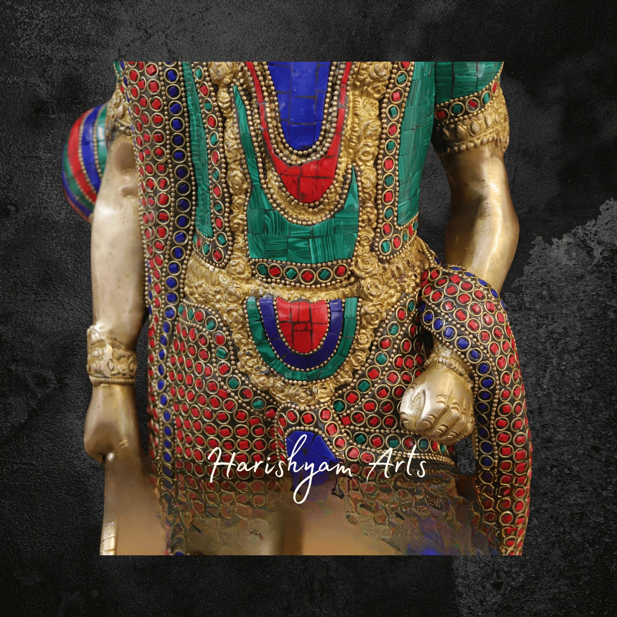 23" Brass Lord Hanuman Murti Standing with Golden and Stone Finish for Pooja