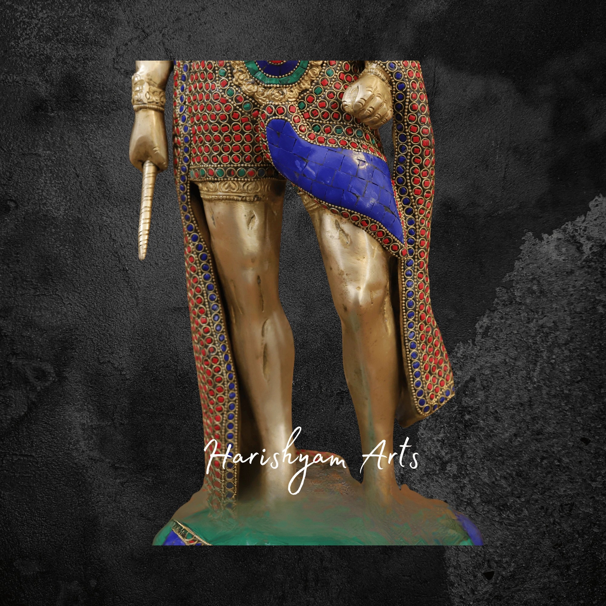 23" Brass Lord Hanuman Murti Standing with Golden and Stone Finish for Pooja
