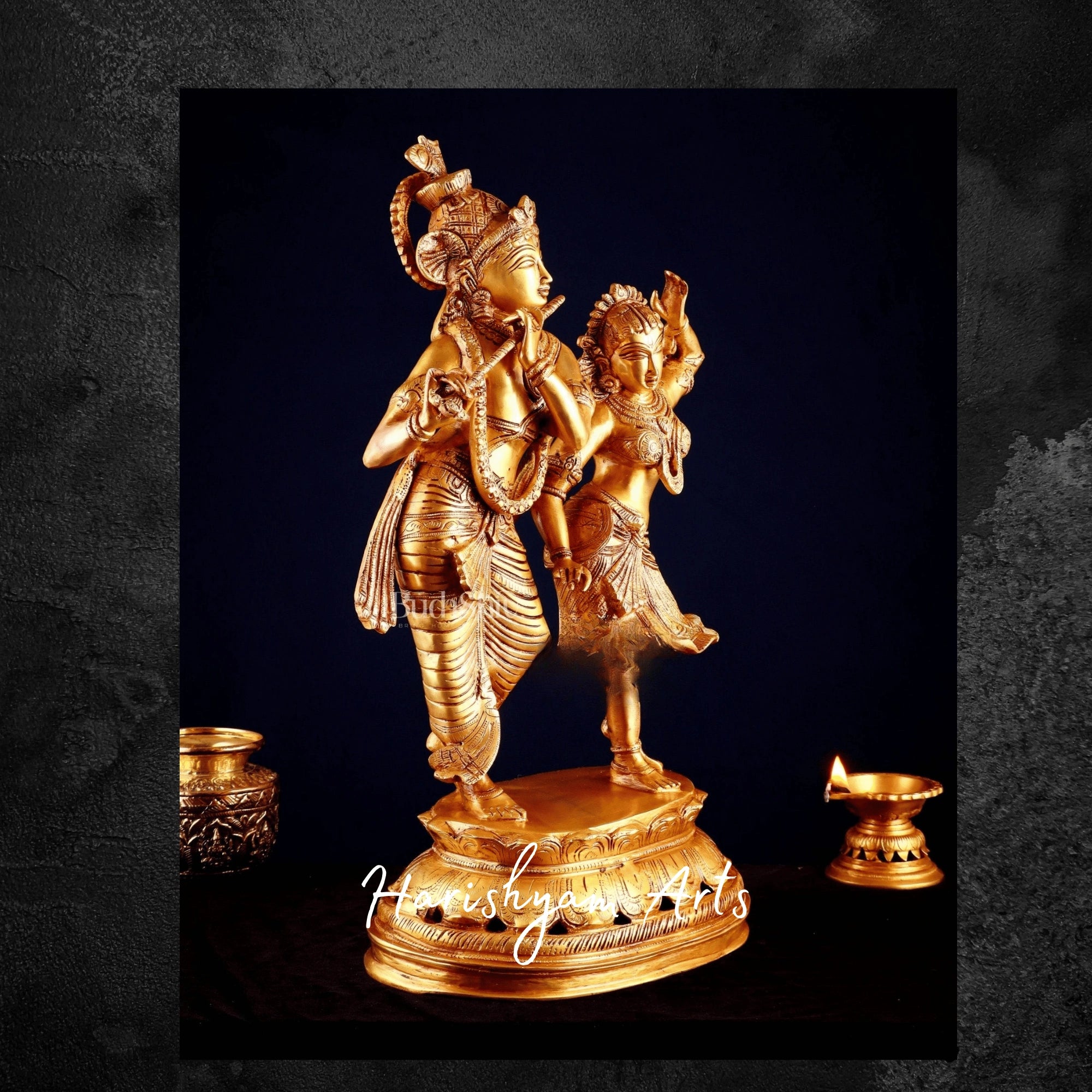 23" Dancing Radha Krishna Brass Idol Set with Traditional Detailing