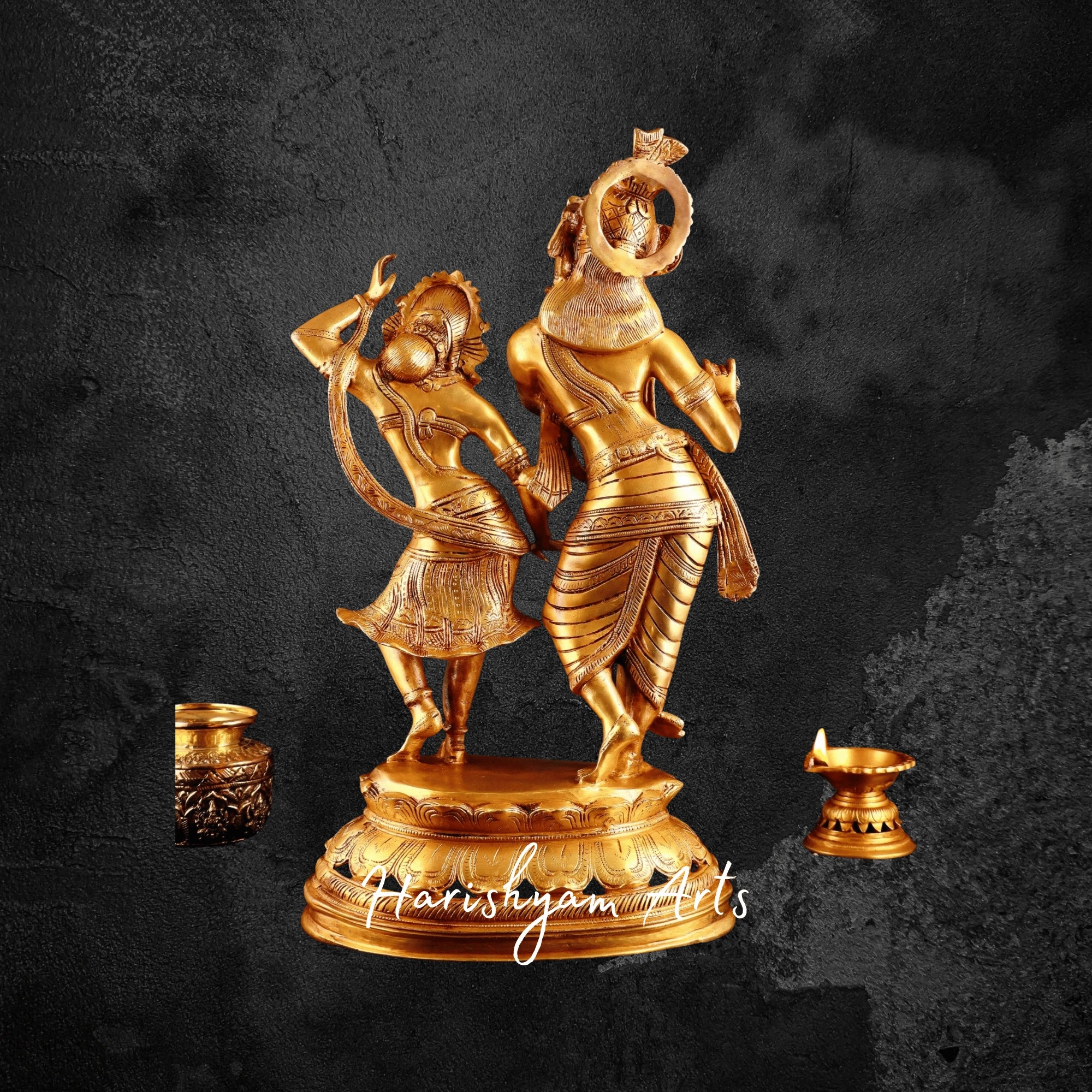 23" Dancing Radha Krishna Brass Idol Set with Traditional Detailing