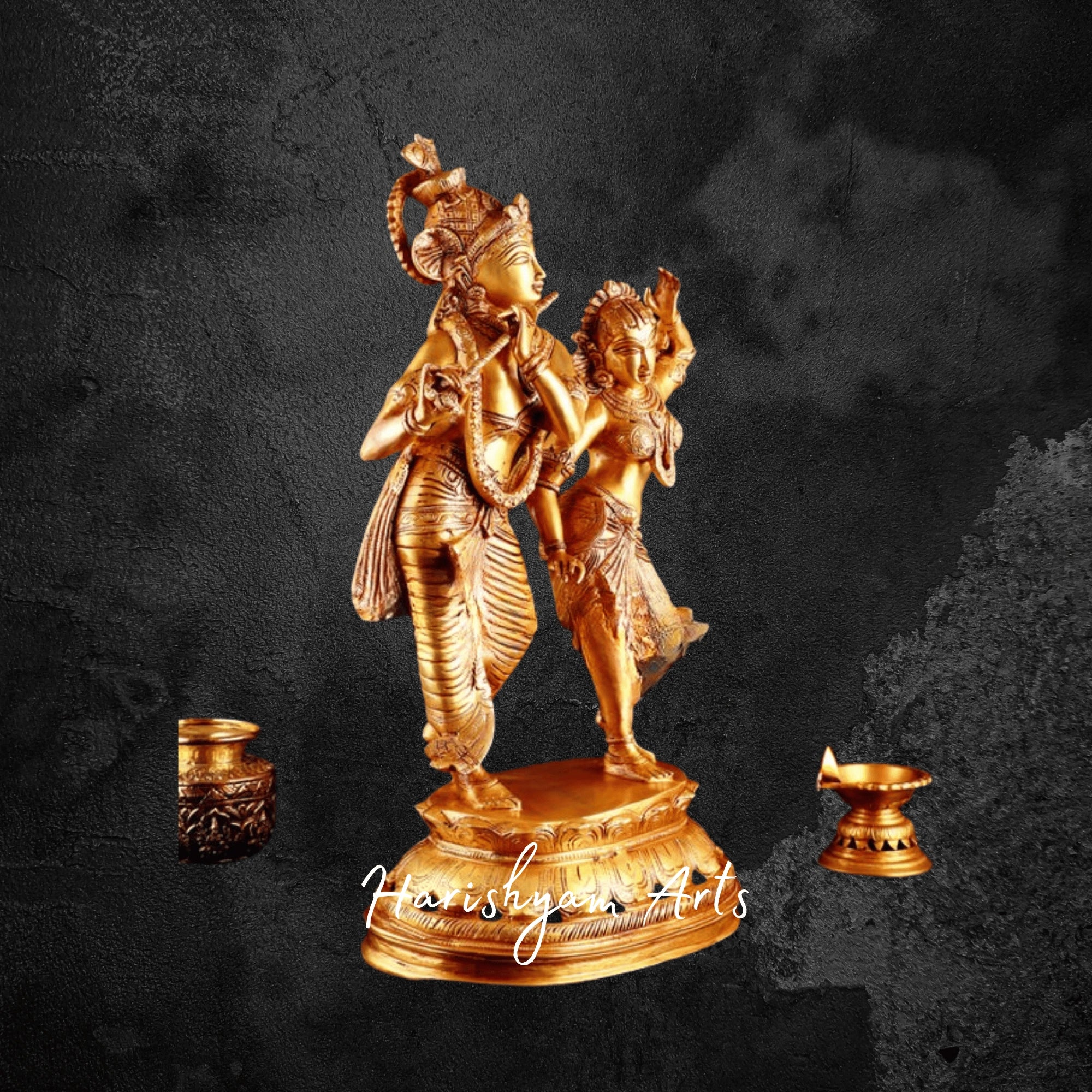 23" Dancing Radha Krishna Brass Idol Set with Traditional Detailing
