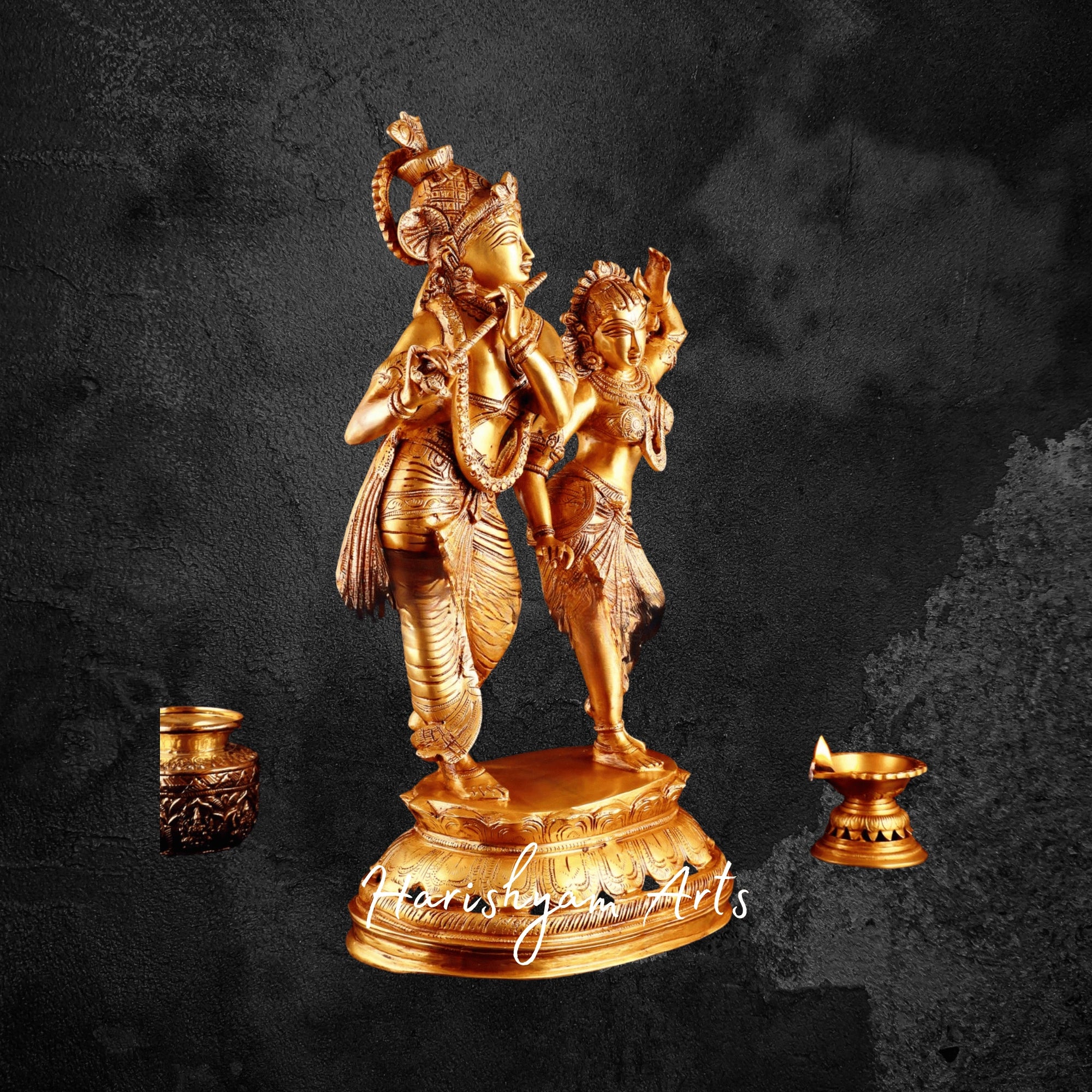 23" Dancing Radha Krishna Brass Idol Set with Traditional Detailing