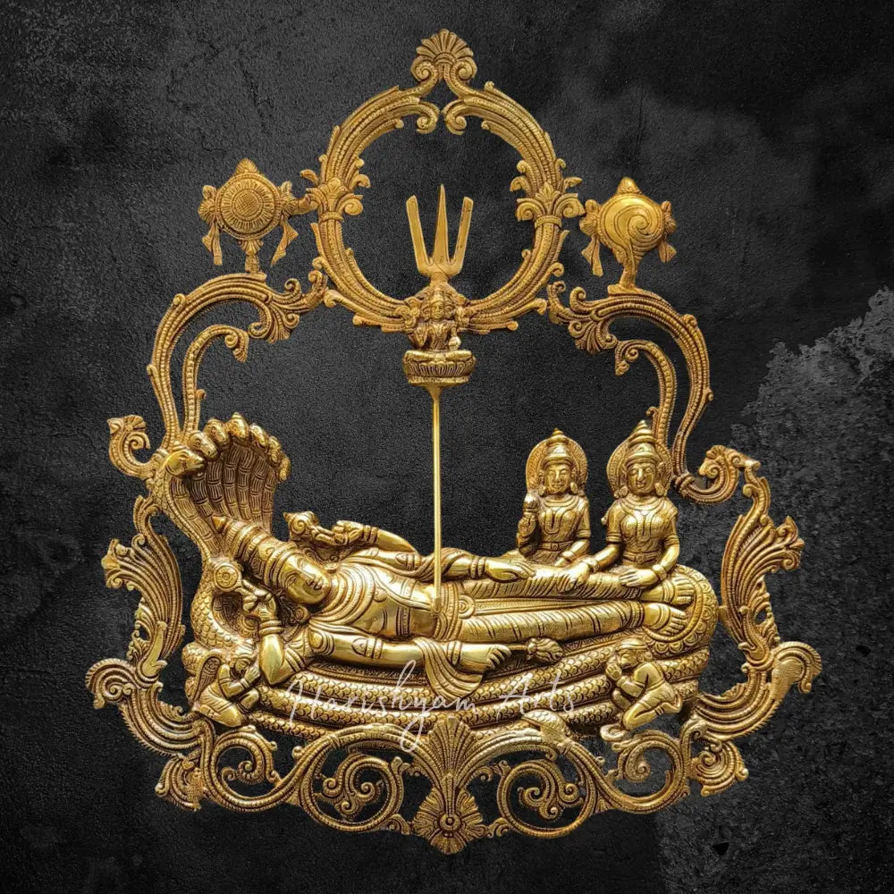 23” Brass Vishnu Lakshmi Wall Assent On Sheshnaag