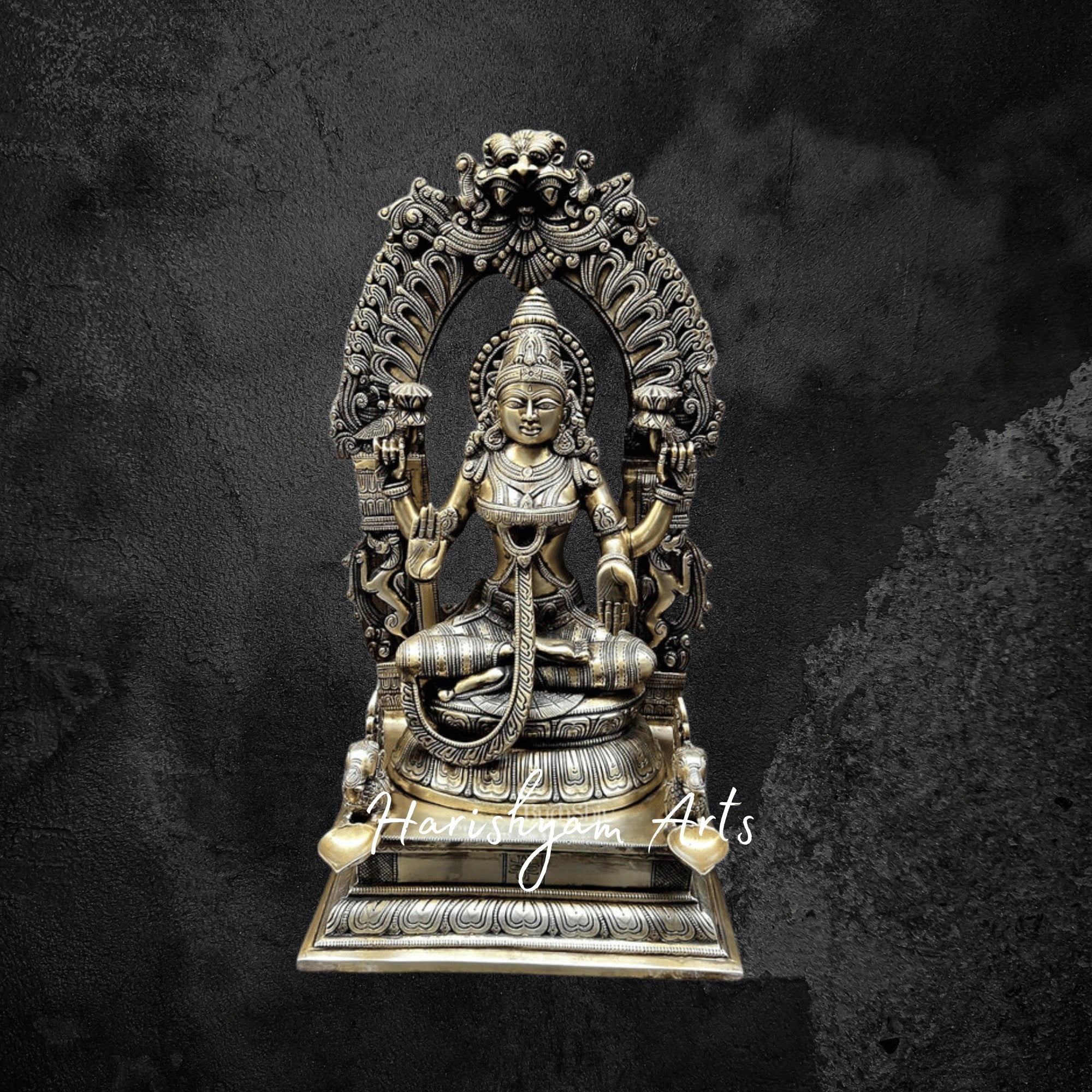 24" Antique Brass Lakshmi Idol with Coins for Wealth and Fortune