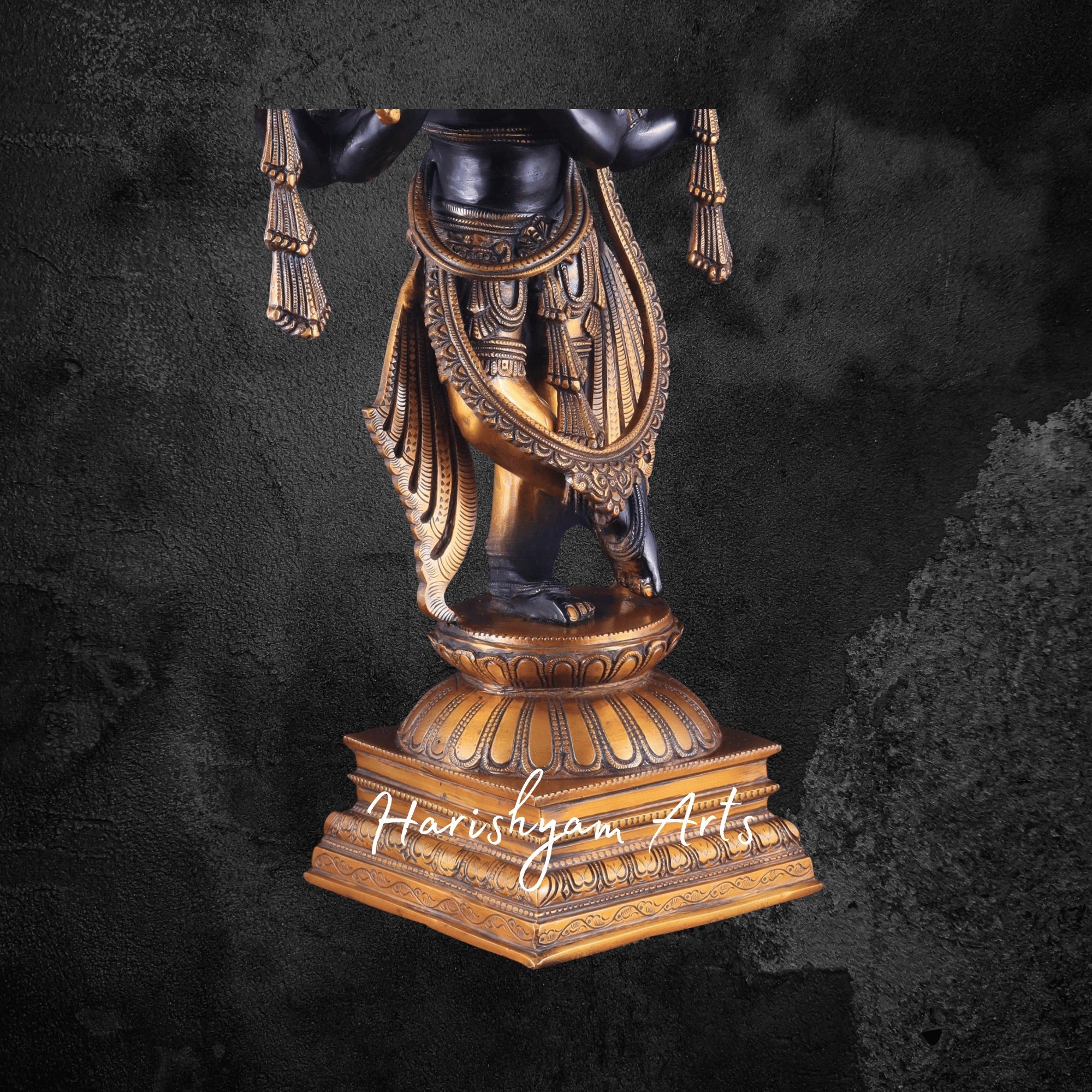 24" Brass Krishna in Vishnu Roopam Divine Four-Armed Sculpture
