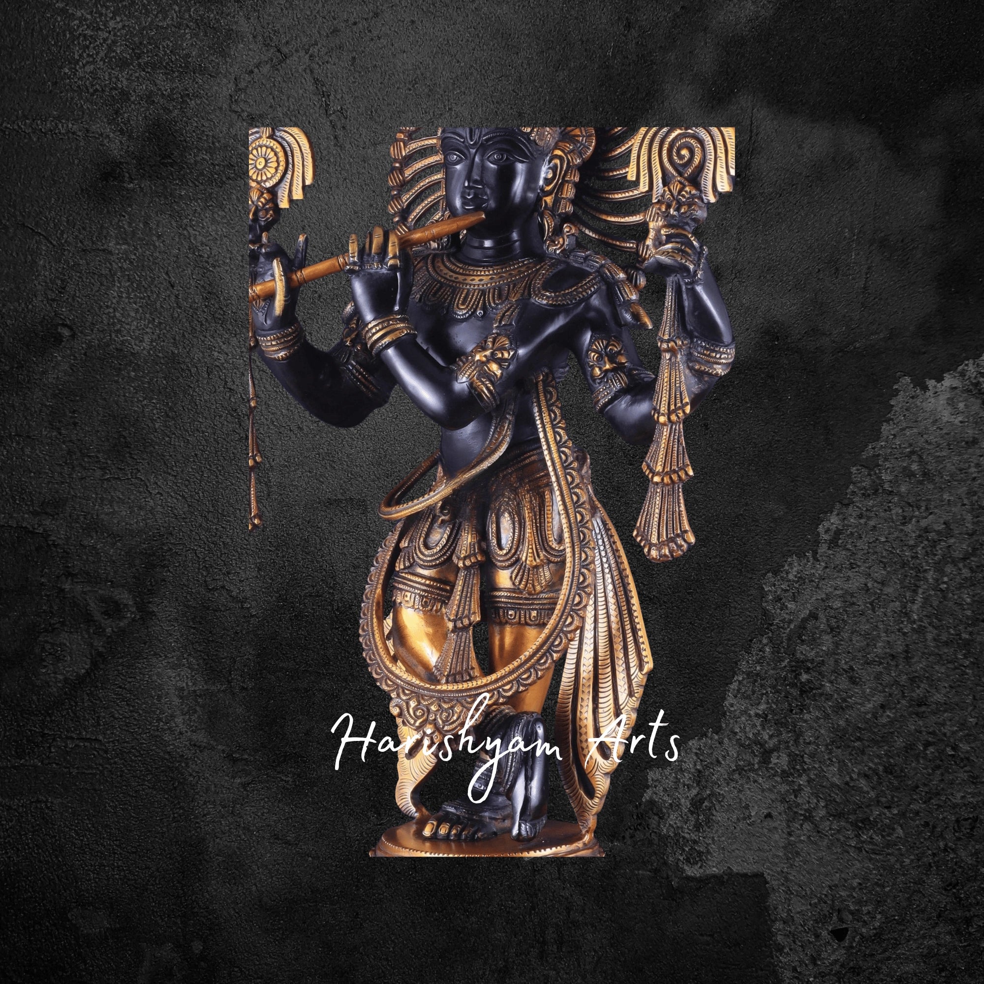 24" Brass Krishna in Vishnu Roopam Divine Four-Armed Sculpture