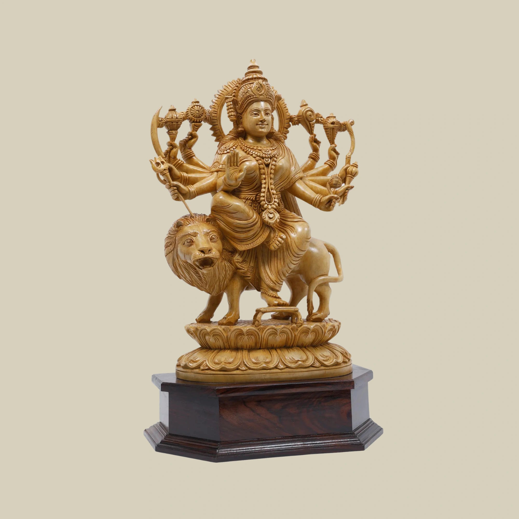 24" Dashabhuja Durga Ten-Armed Wooden Goddess Durga Statue for Sale Online