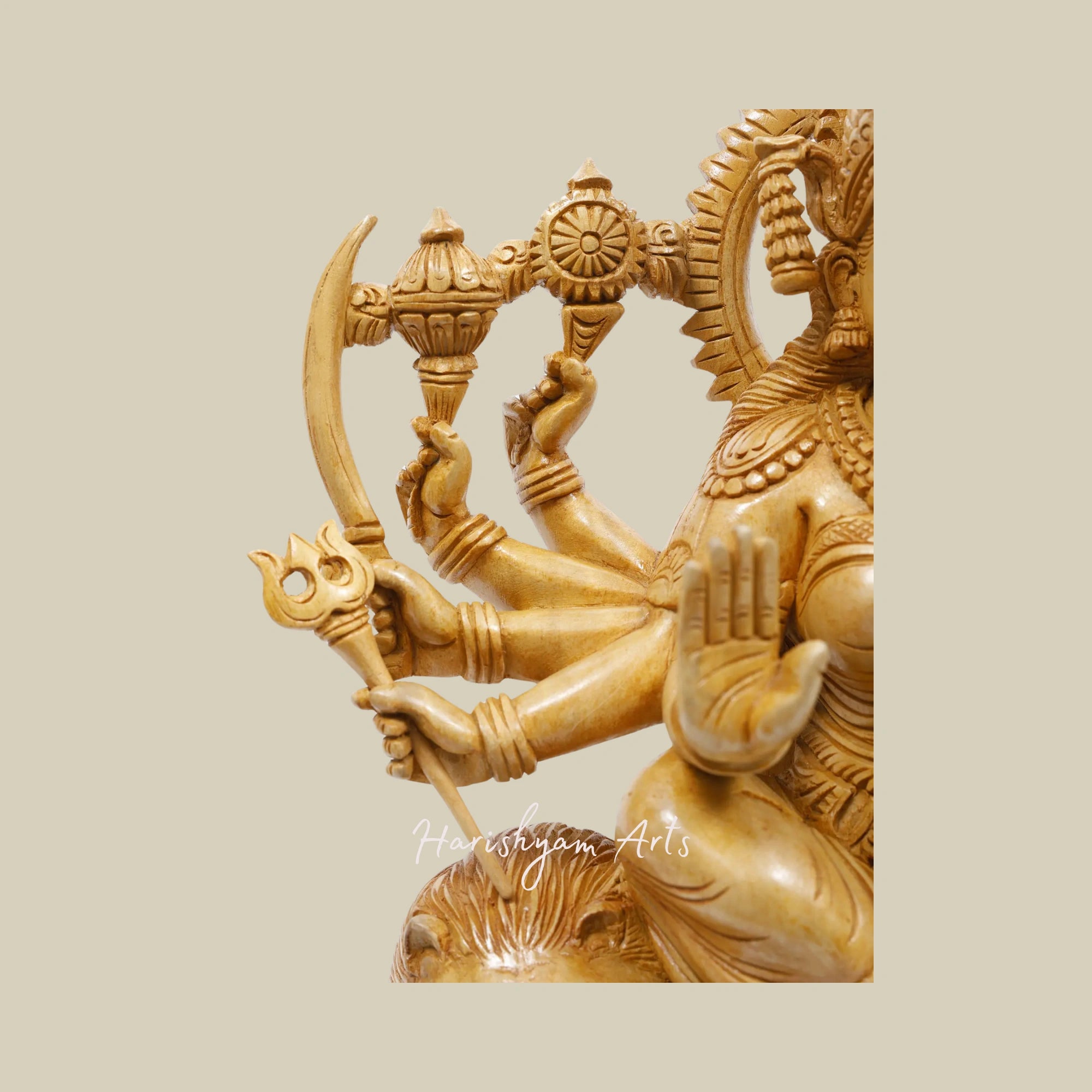 24" Dashabhuja Durga Ten-Armed Wooden Goddess Durga Statue for Sale Online5