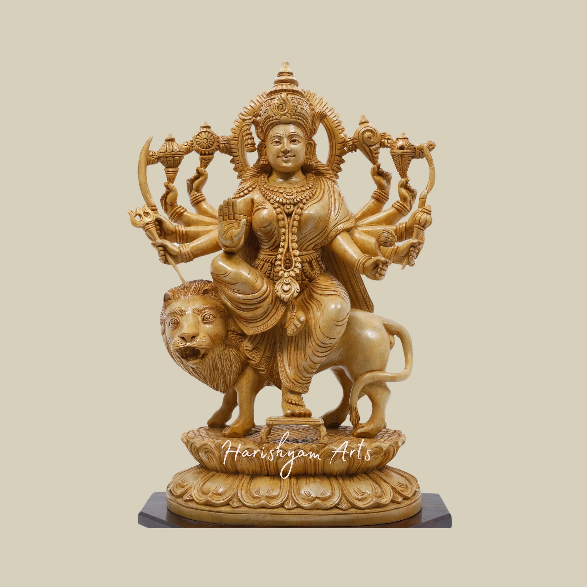24" Dashabhuja Durga Ten-Armed Wooden Goddess Durga Statue for Sale Online7