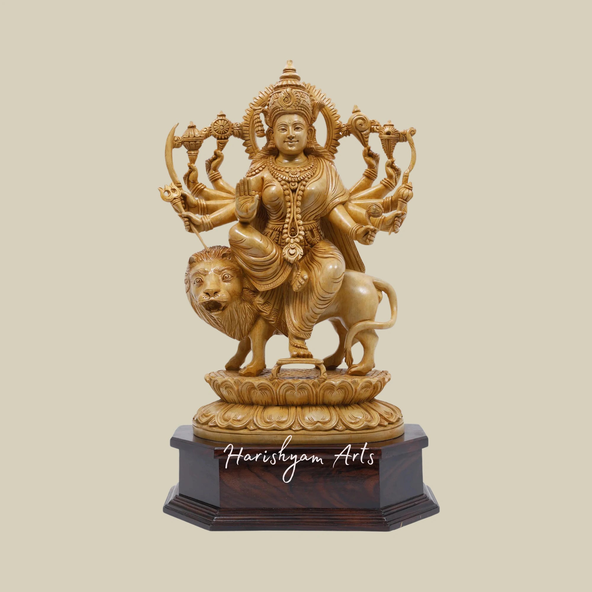 24" Dashabhuja Durga Ten-Armed Wooden Goddess Durga Statue for Sale Online7