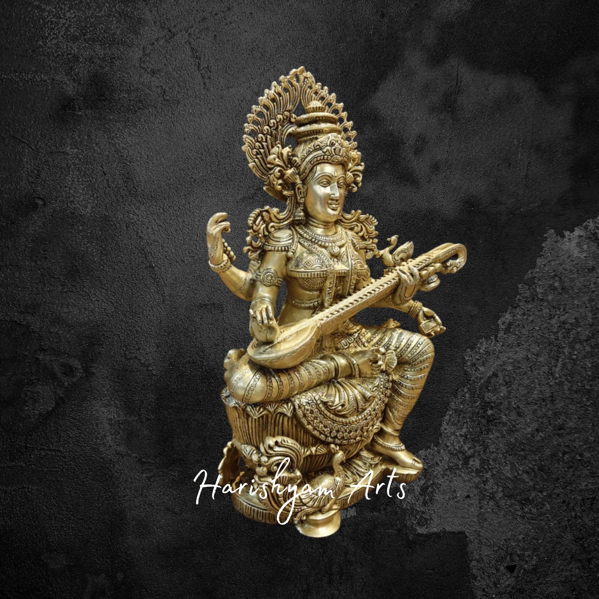 24" Divine Brass Idol of Goddess Saraswati Superfine Artistry for Worship