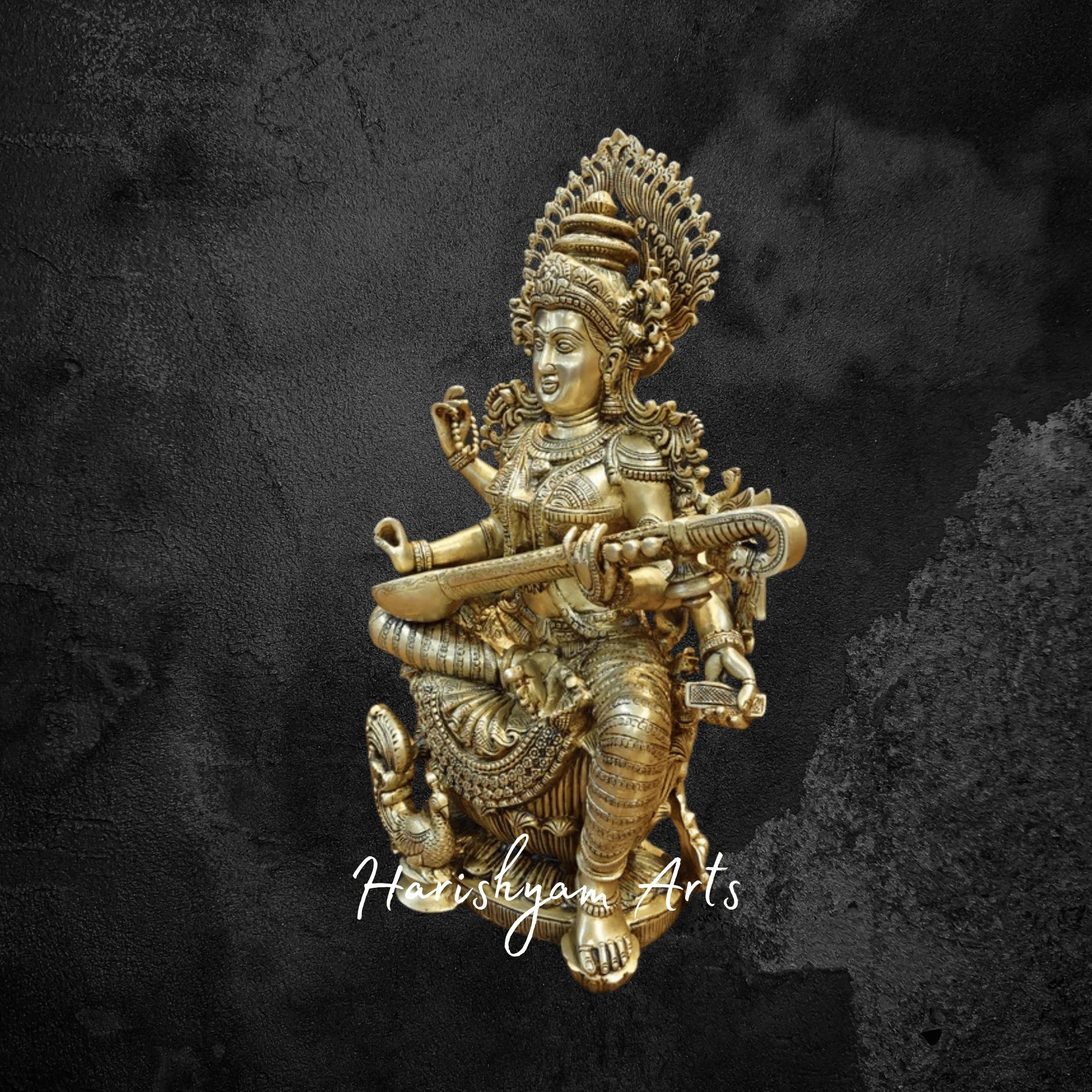 24" Divine Brass Idol of Goddess Saraswati Superfine Artistry for Worship