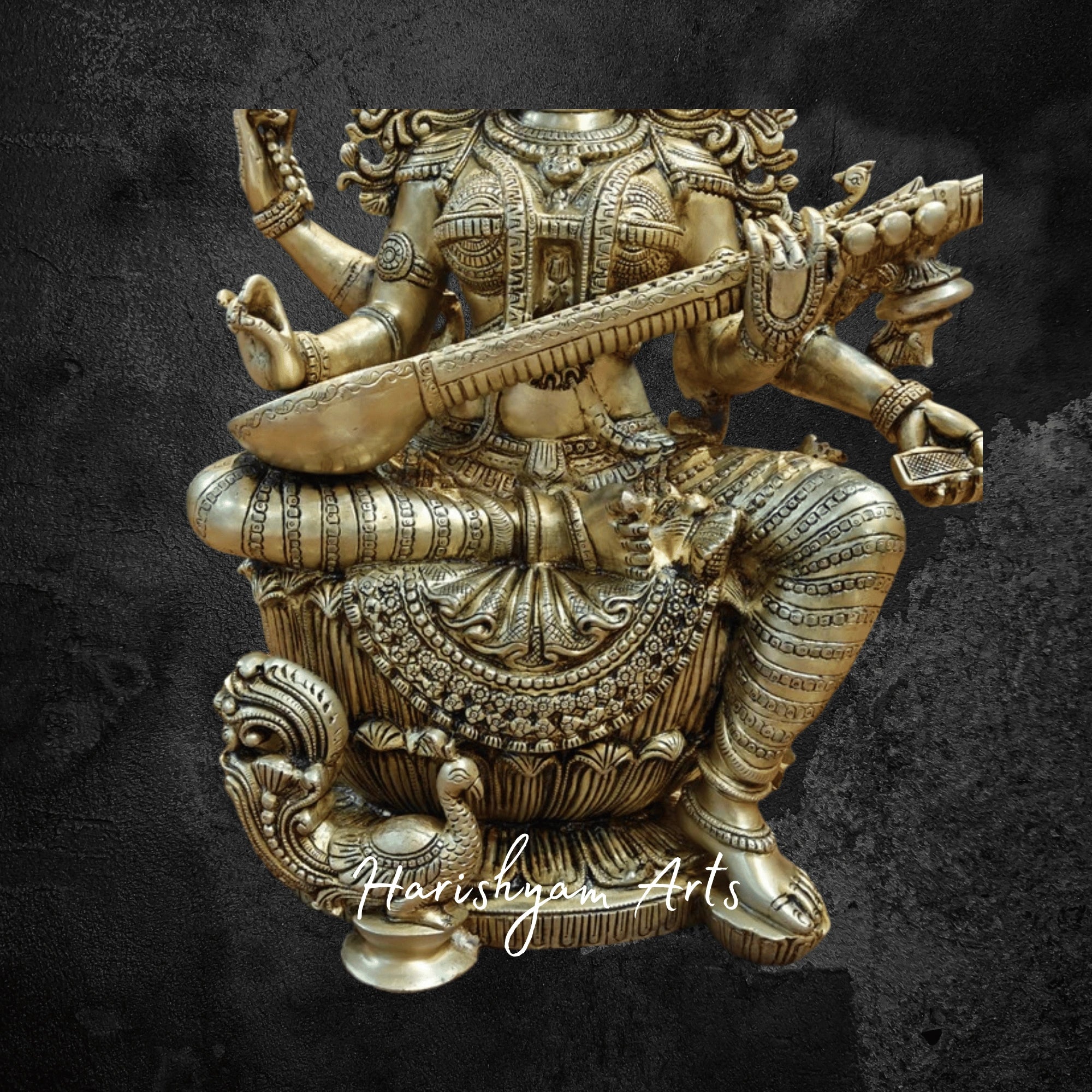24" Divine Brass Idol of Goddess Saraswati Superfine Artistry for Worship
