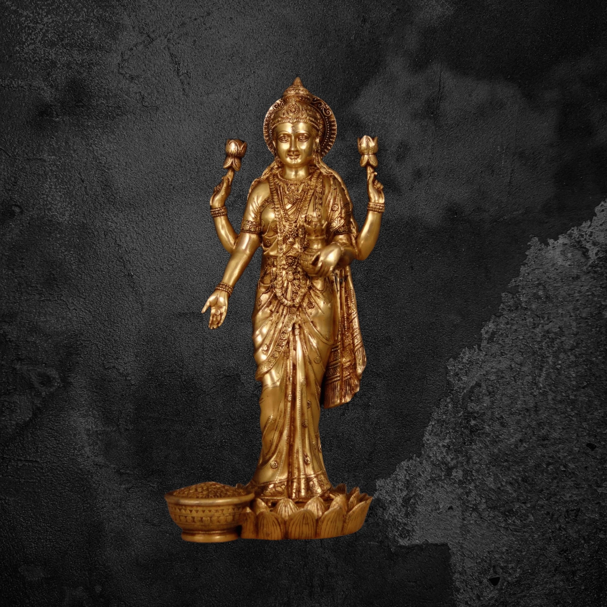 24" Divine Brass Lakshmi Mata Murti for Home and Temple Worship