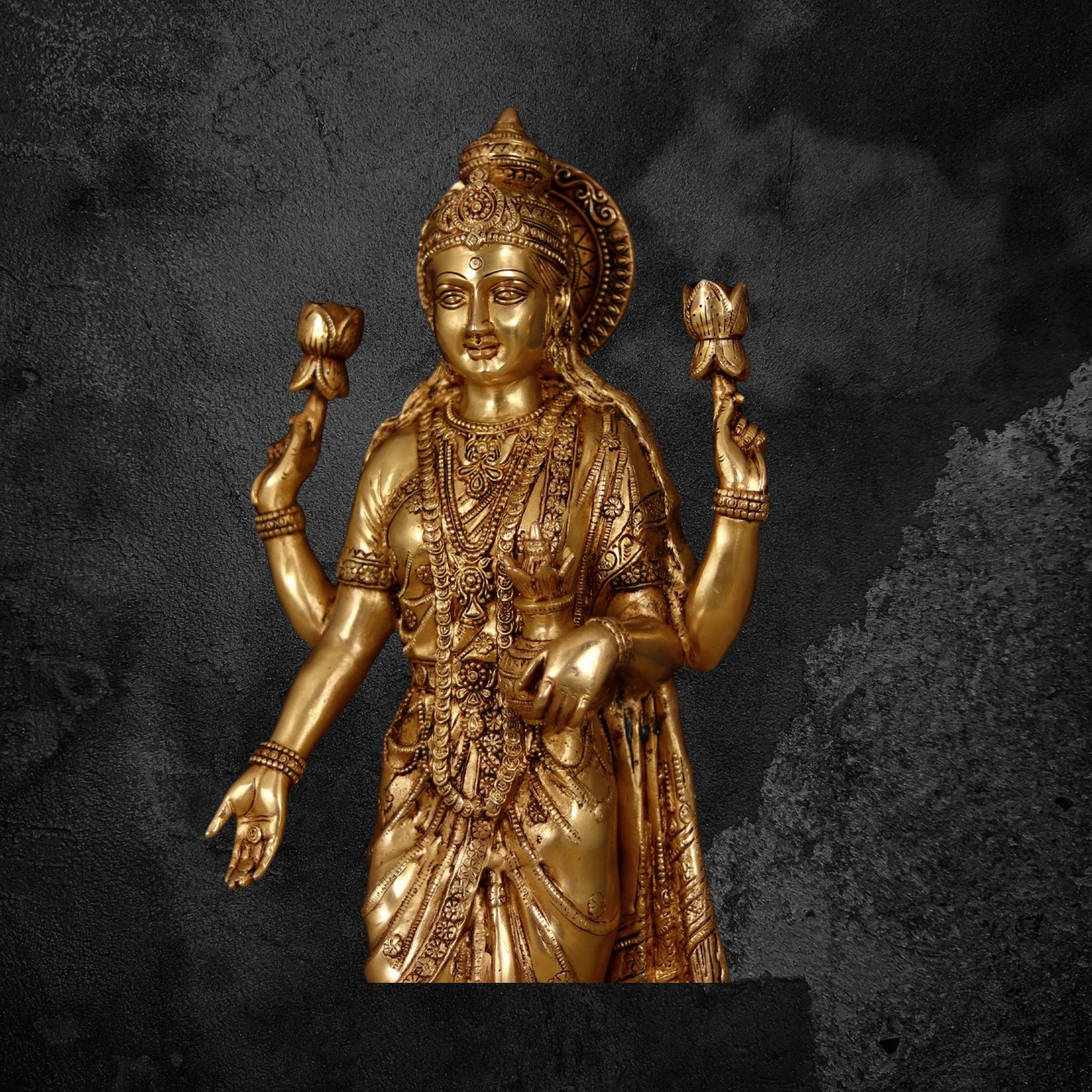 24" Divine Brass Lakshmi Mata Murti for Home and Temple Worship