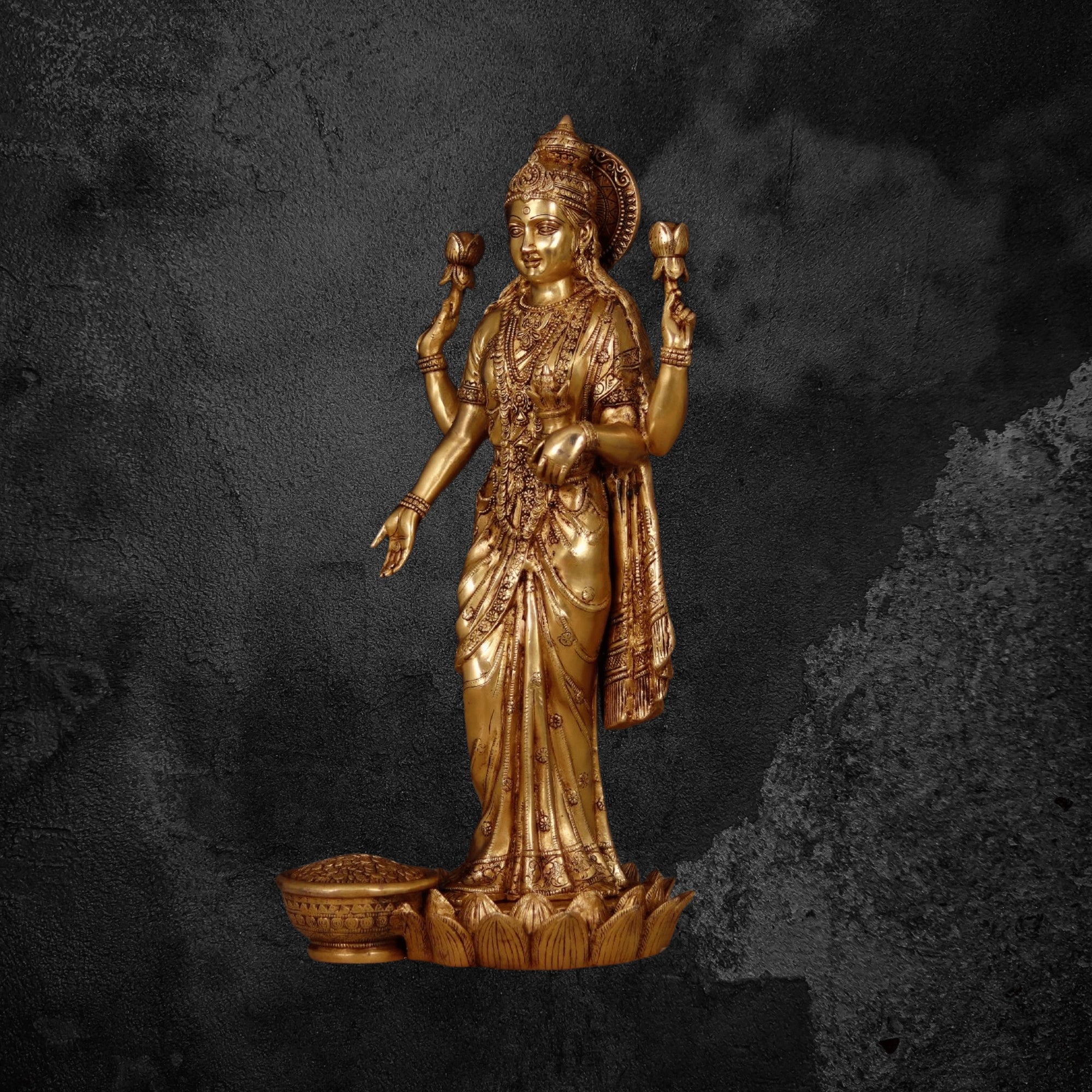24" Divine Brass Lakshmi Mata Murti for Home and Temple Worship