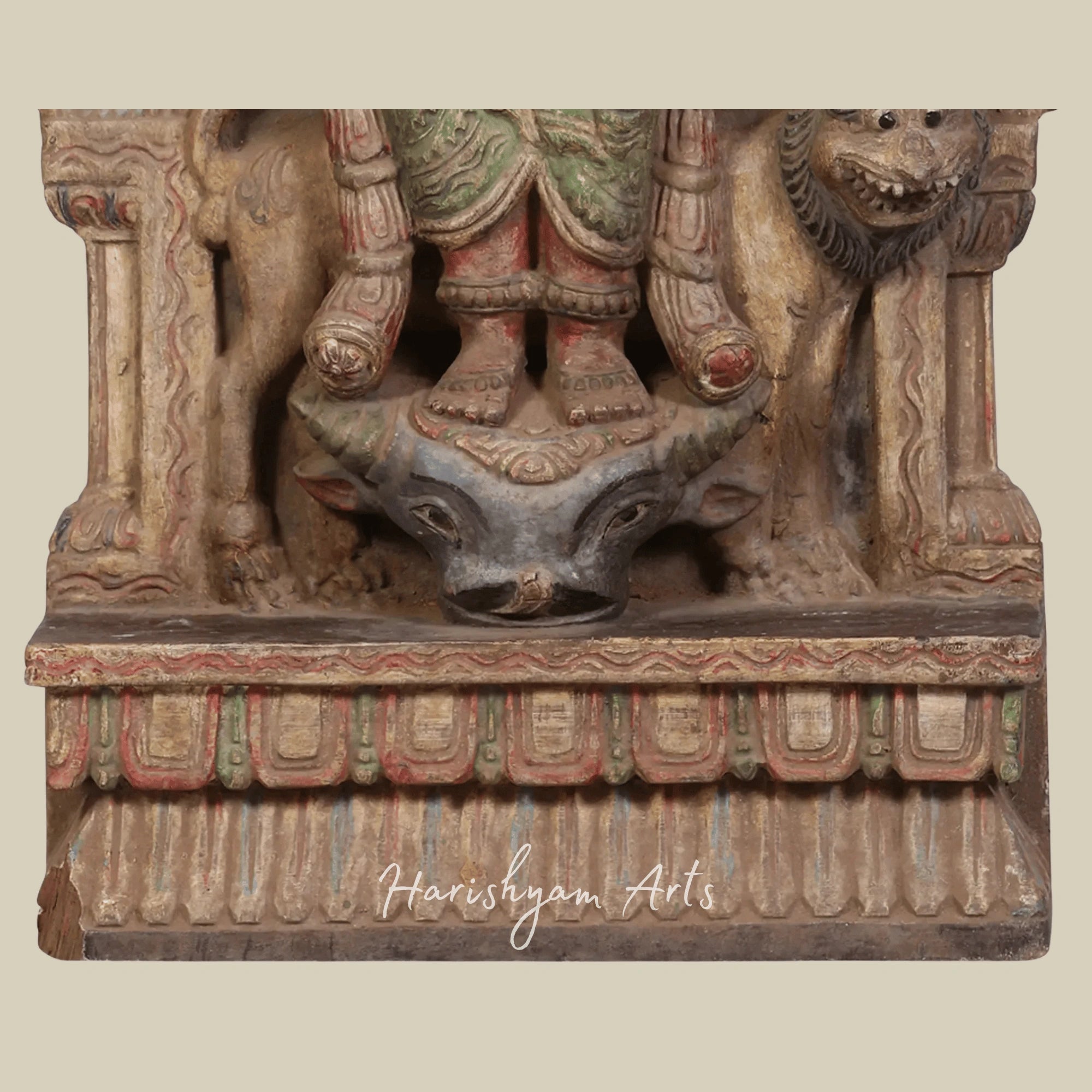 24" Eight-Armed Standing Durga Handcrafted Wooden Durga Idol for Temple Decor