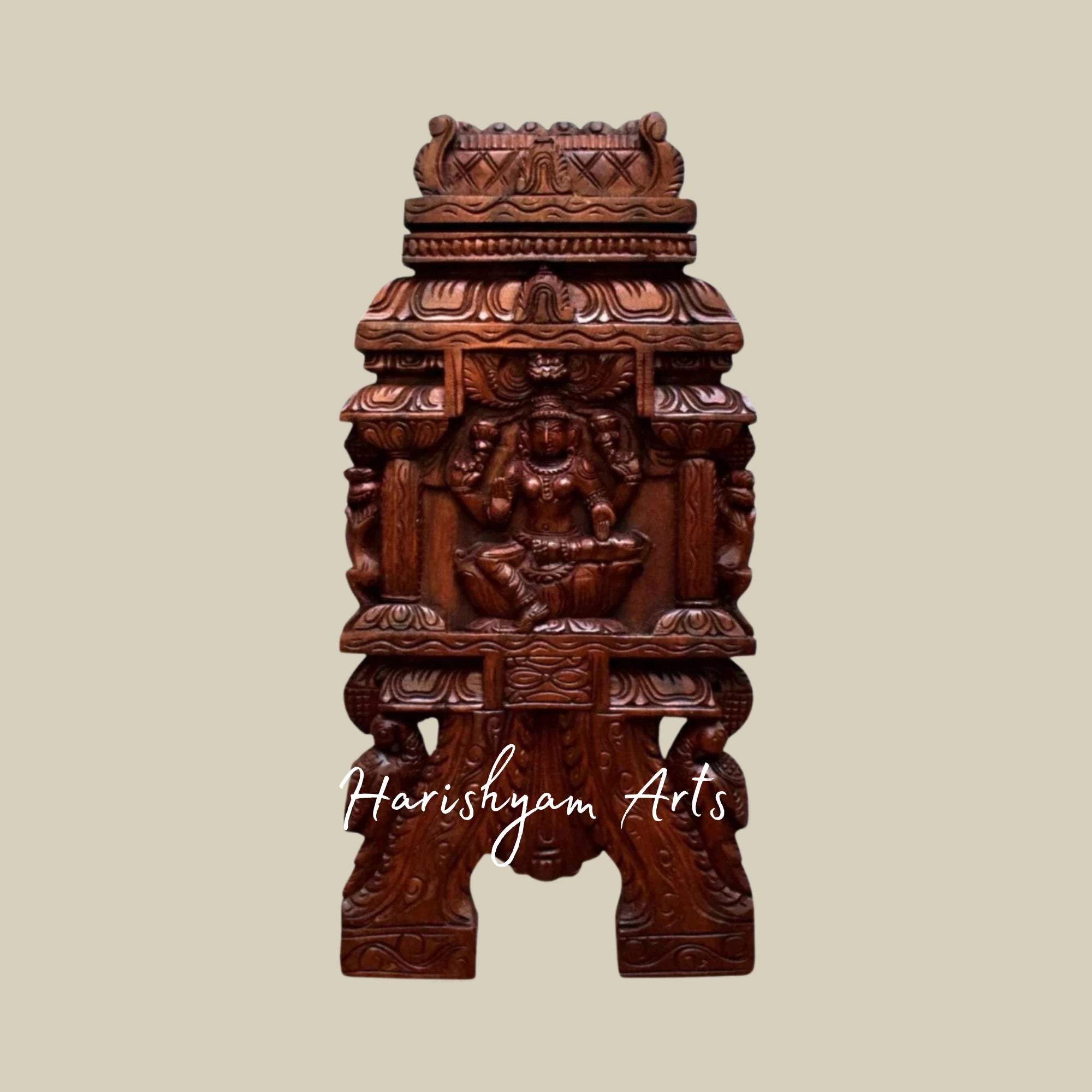 24" Exquisitely Hand-Carved Wooden Saraswati Kavadi Panel for Home and Temple