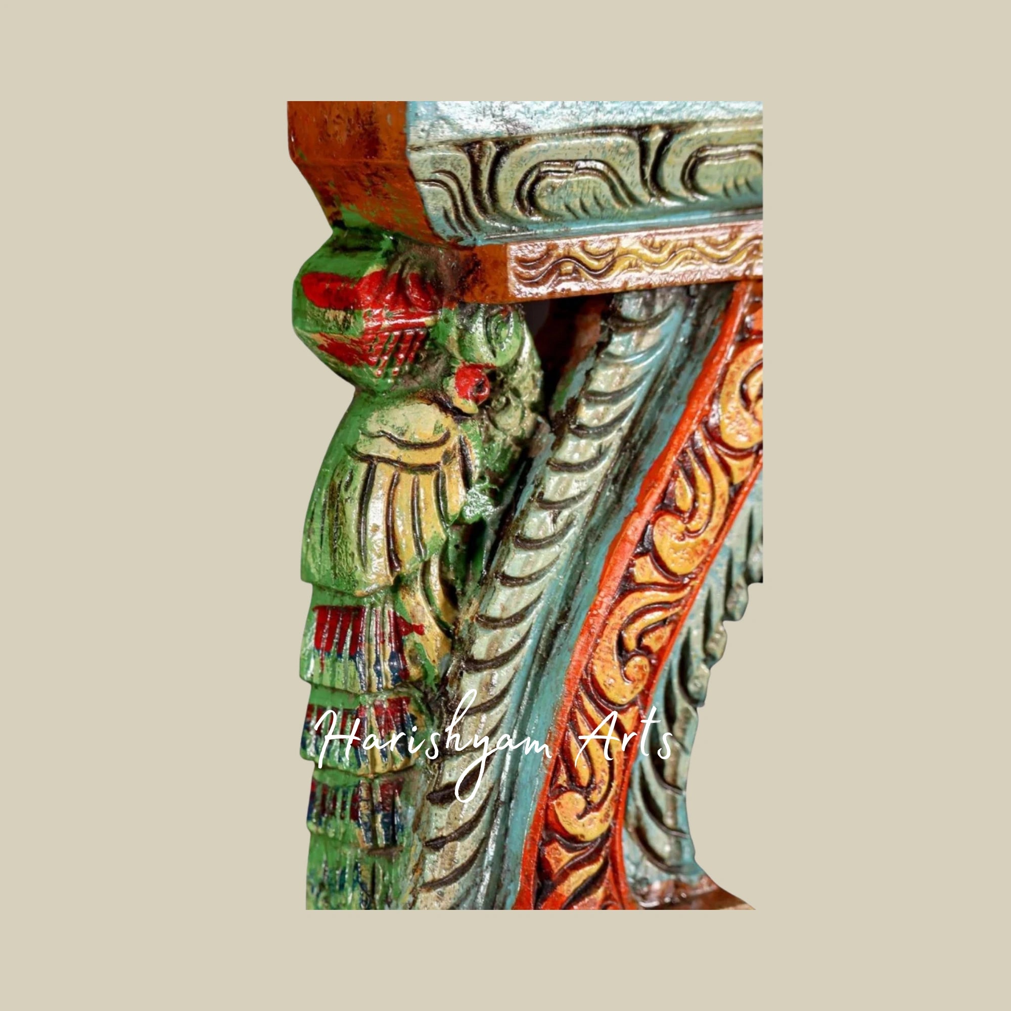 24" Exquisitely Hand-Carved Wooden Saraswati Kavadi Panel for Home and Temple