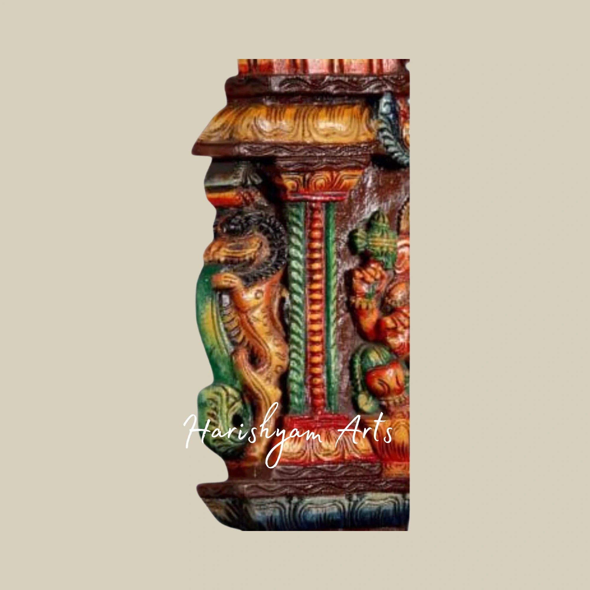 24" Exquisitely Hand-Carved Wooden Saraswati Kavadi Panel for Home and Temple