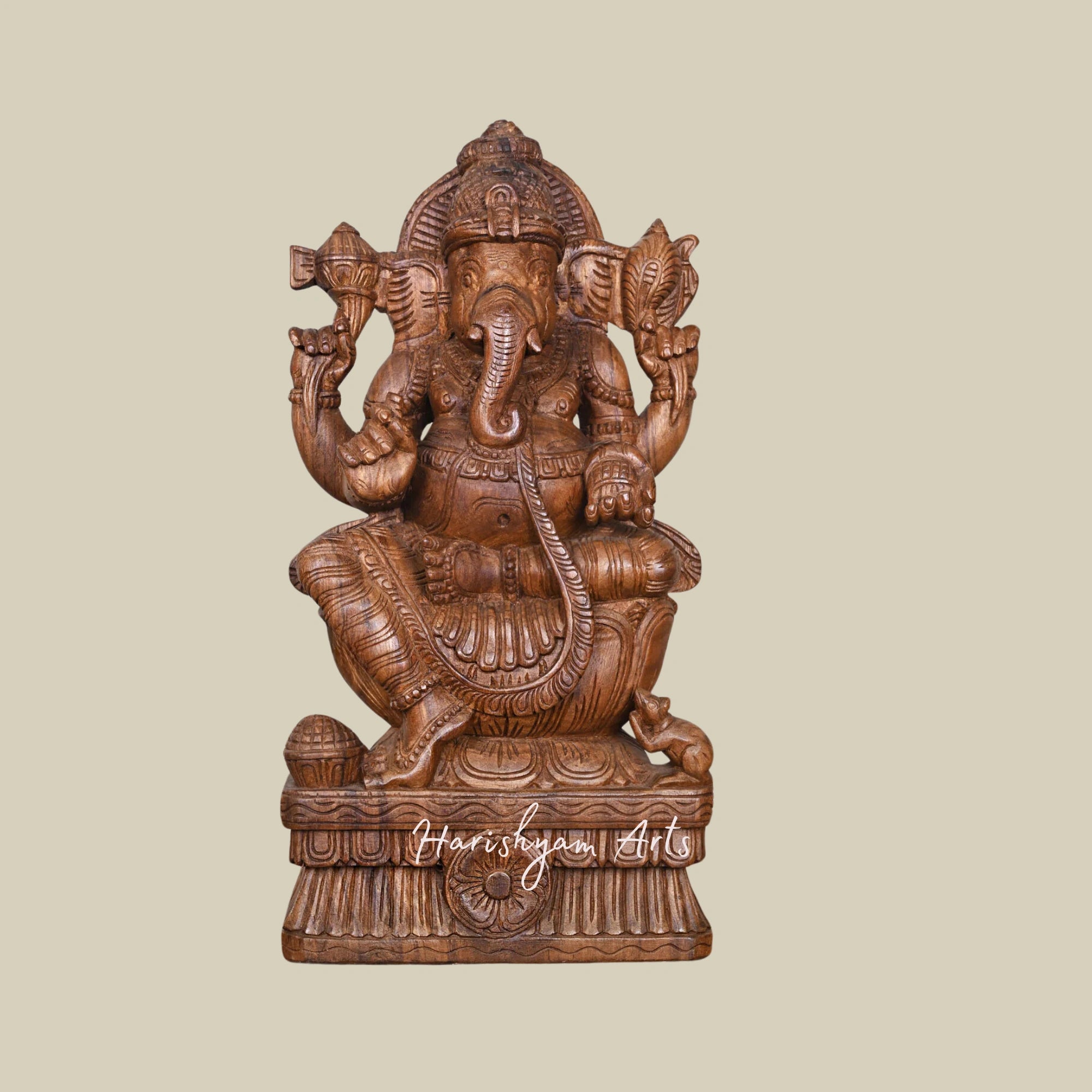 24" Ganesha Wood Carving Wall Decor