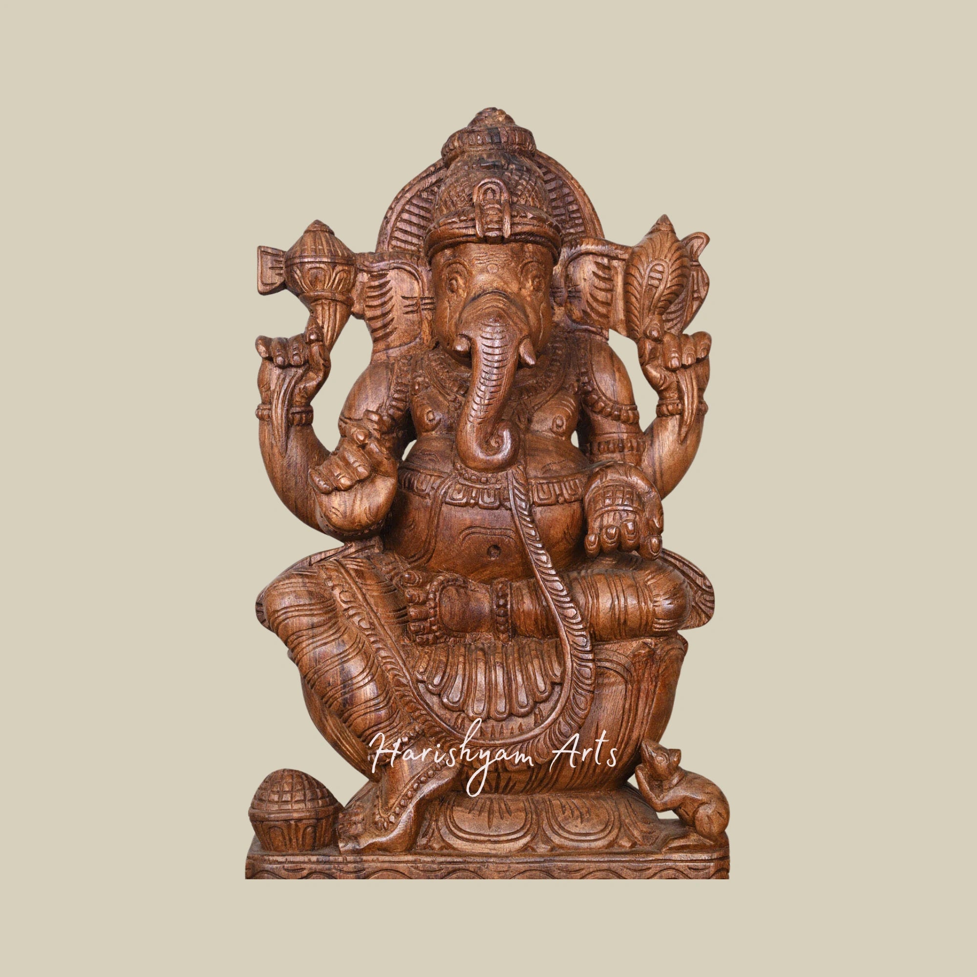 24" Ganesha Wood Carving Wall Decor1