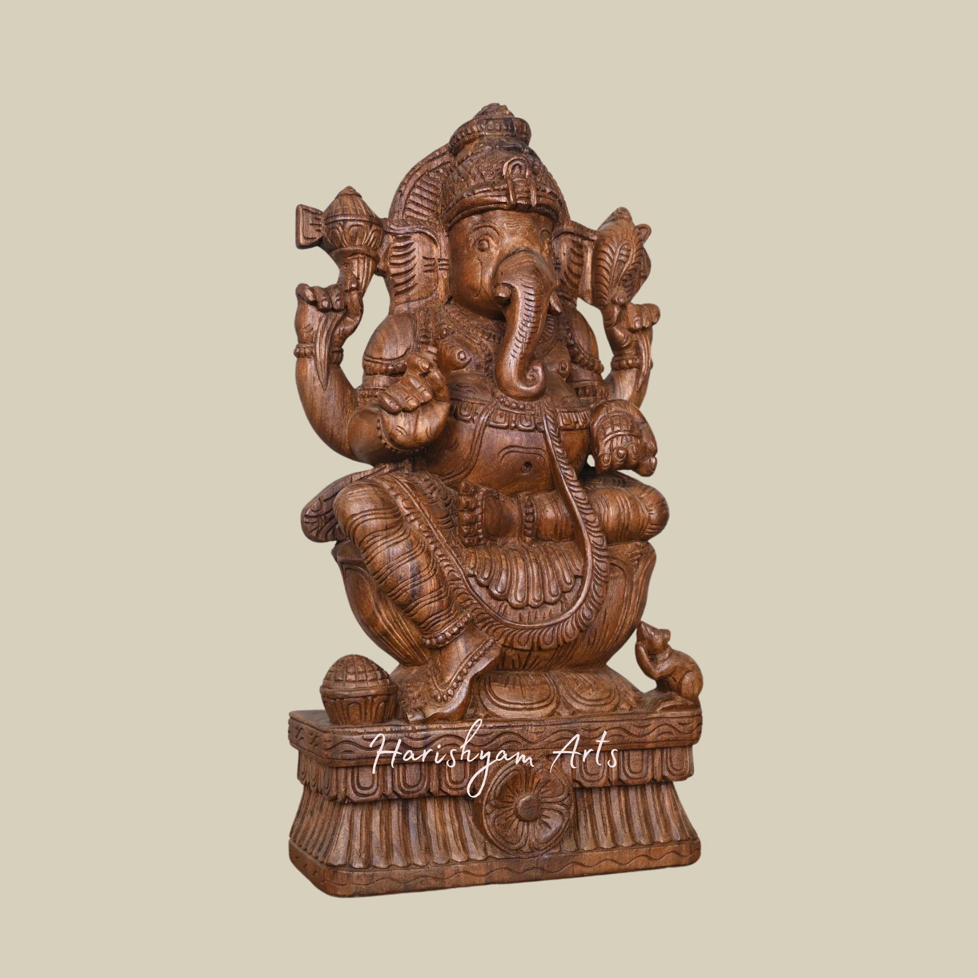 24" Ganesha Wood Carving Wall Decor3