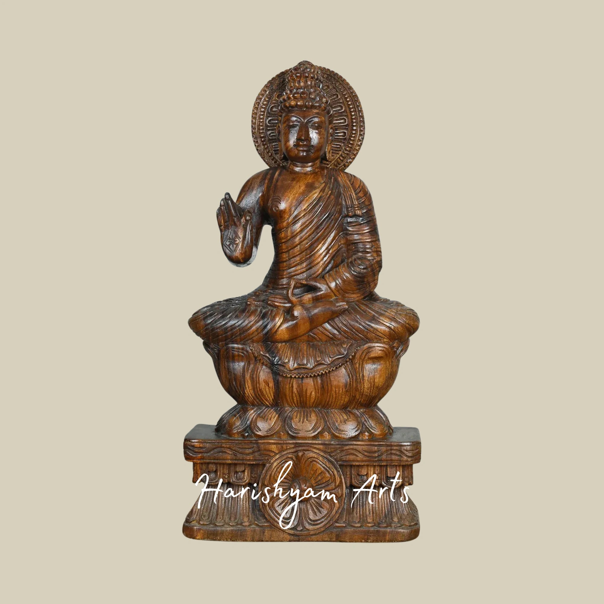 24" Gautama Buddha Wooden Statue for Spiritual Decor