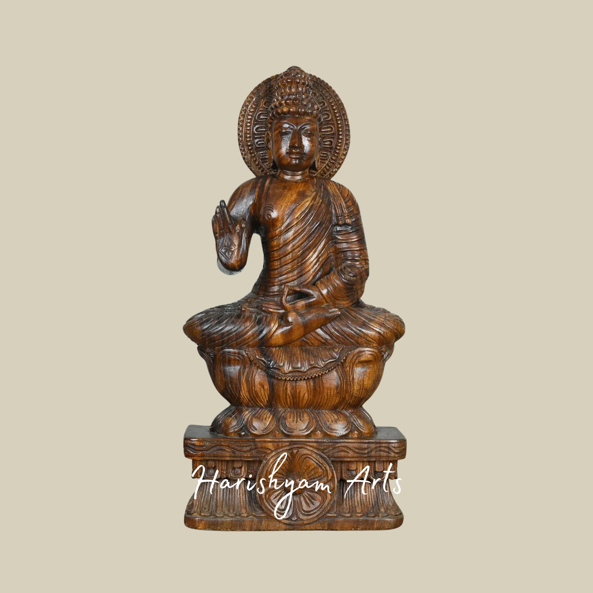 24" Gautama Buddha Wooden Statue for Spiritual Decor