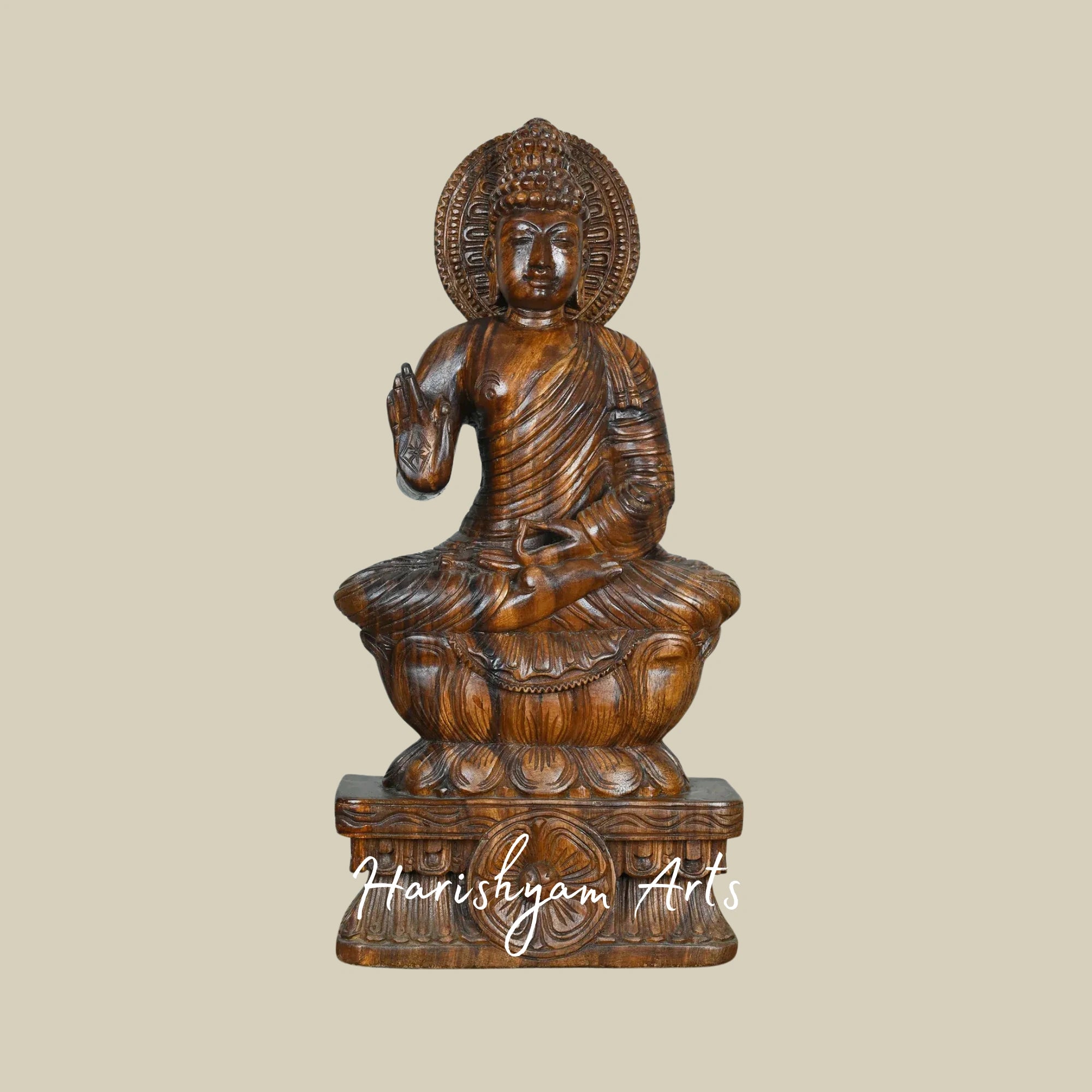 24" Gautama Buddha Wooden Statue for Spiritual Decor
