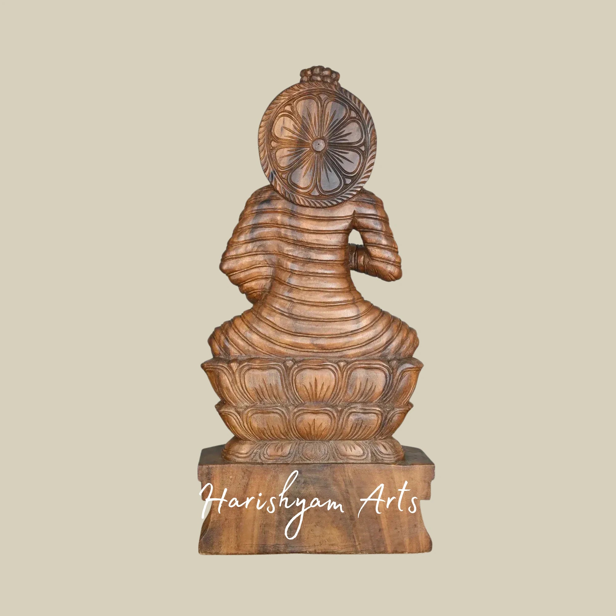 24" Gautama Buddha Wooden Statue for Spiritual Decor
