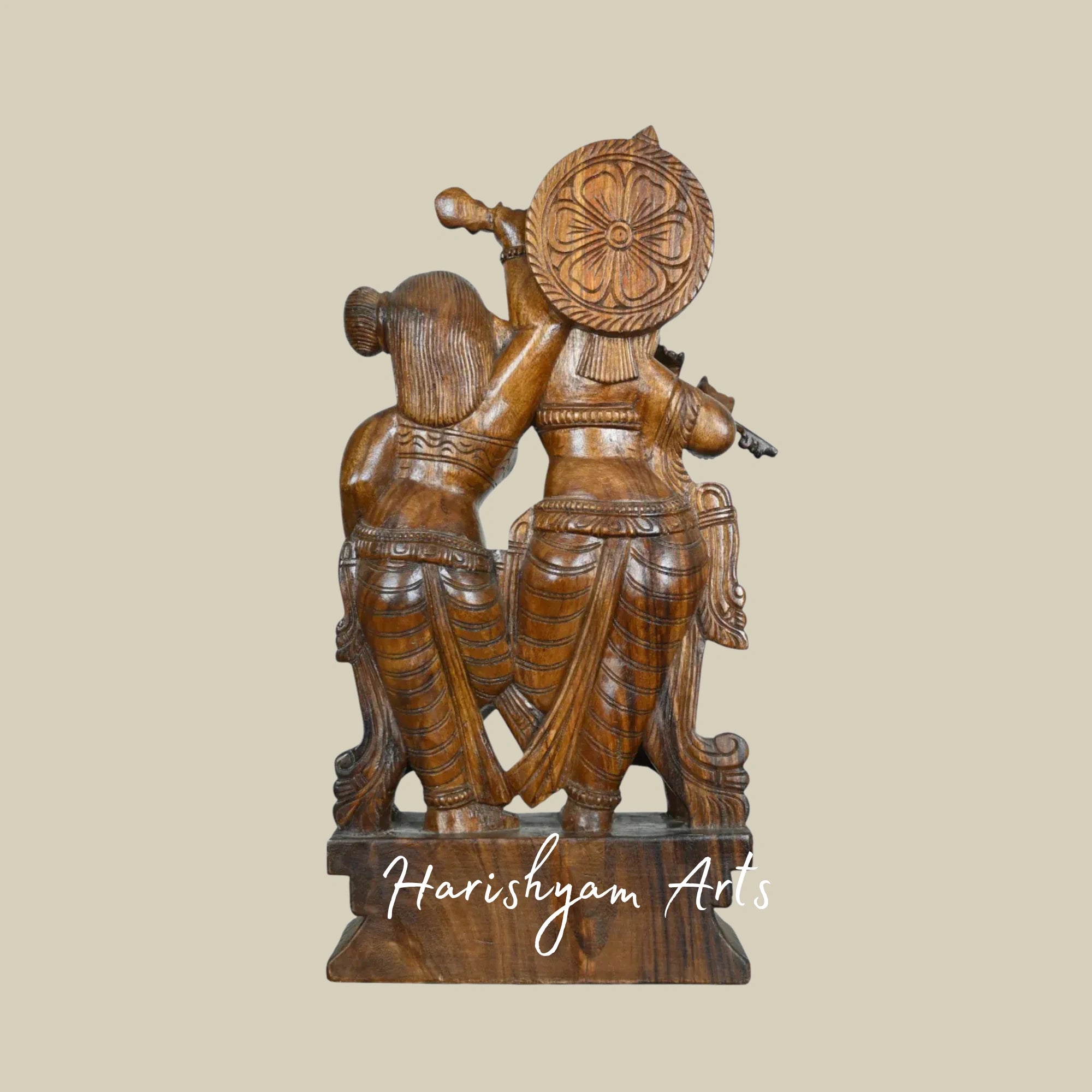 24" Graceful Wooden Radha Krishna Statue with Flute