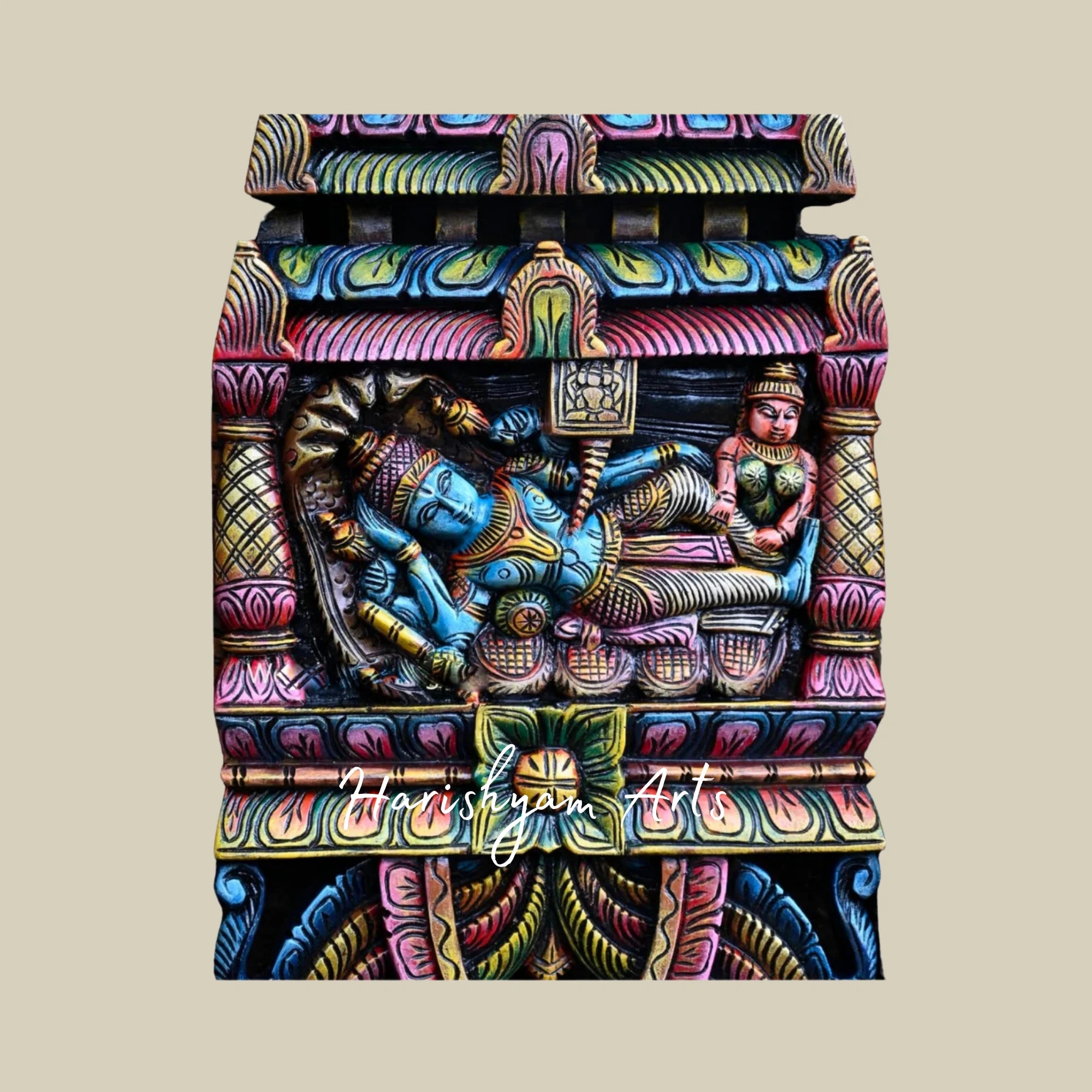 24" Hand Carved Wooden Ranganathar Vishnu Kavadi Panel in Relaxing Posture