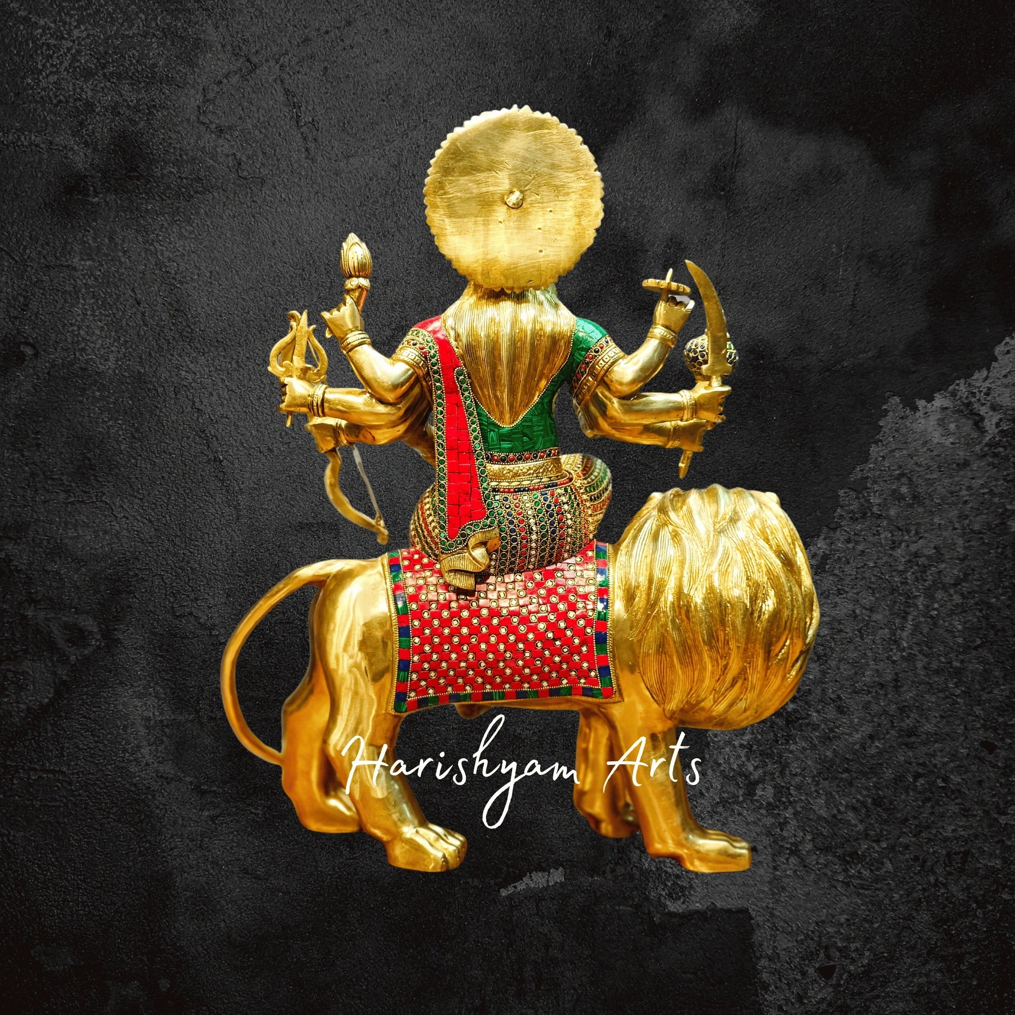 24" Handcrafted Brass Durga Ashtabhuja Murti with Meenakari Stonework