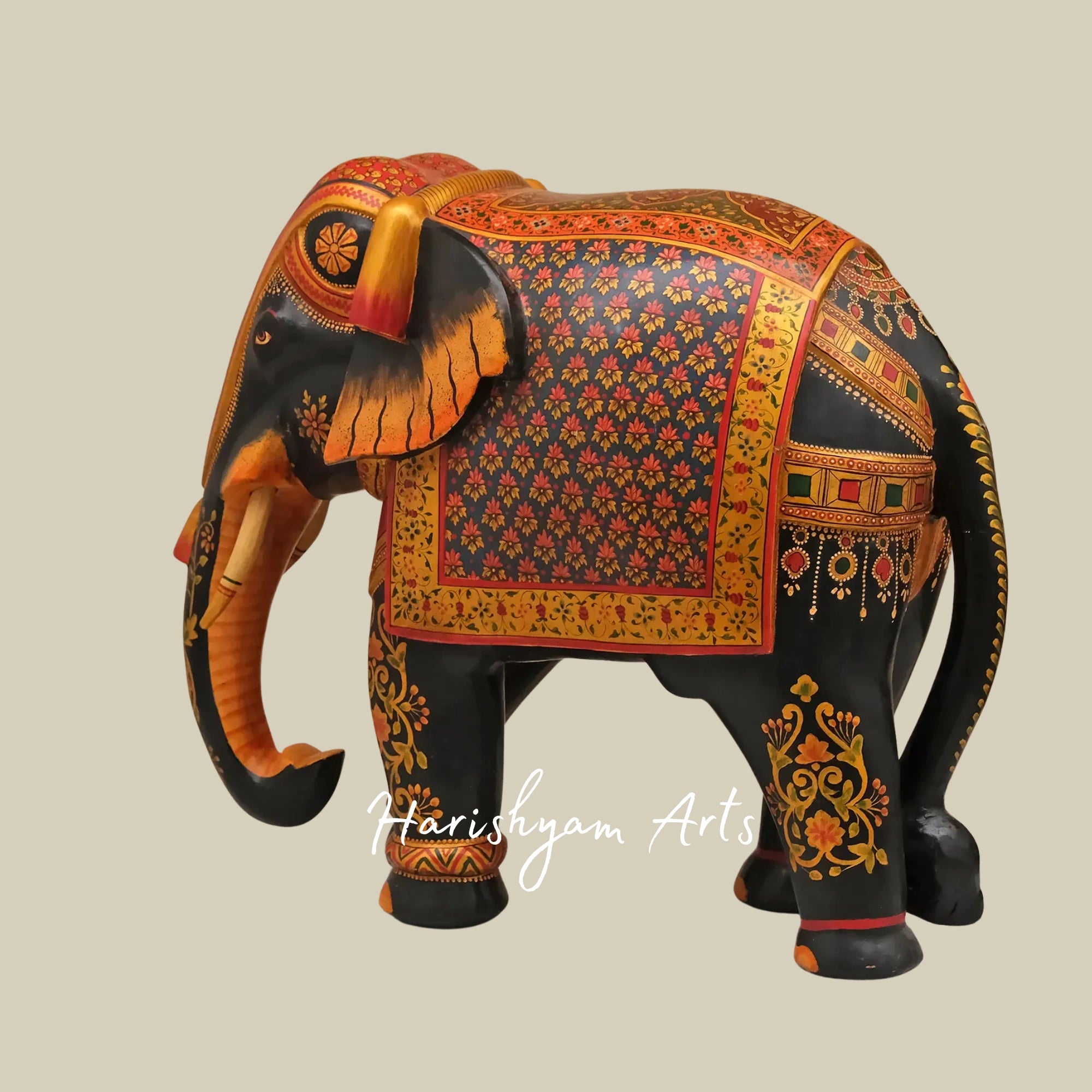 24" Intricately Detailed Decorative Elephant in Natural Wood Finish