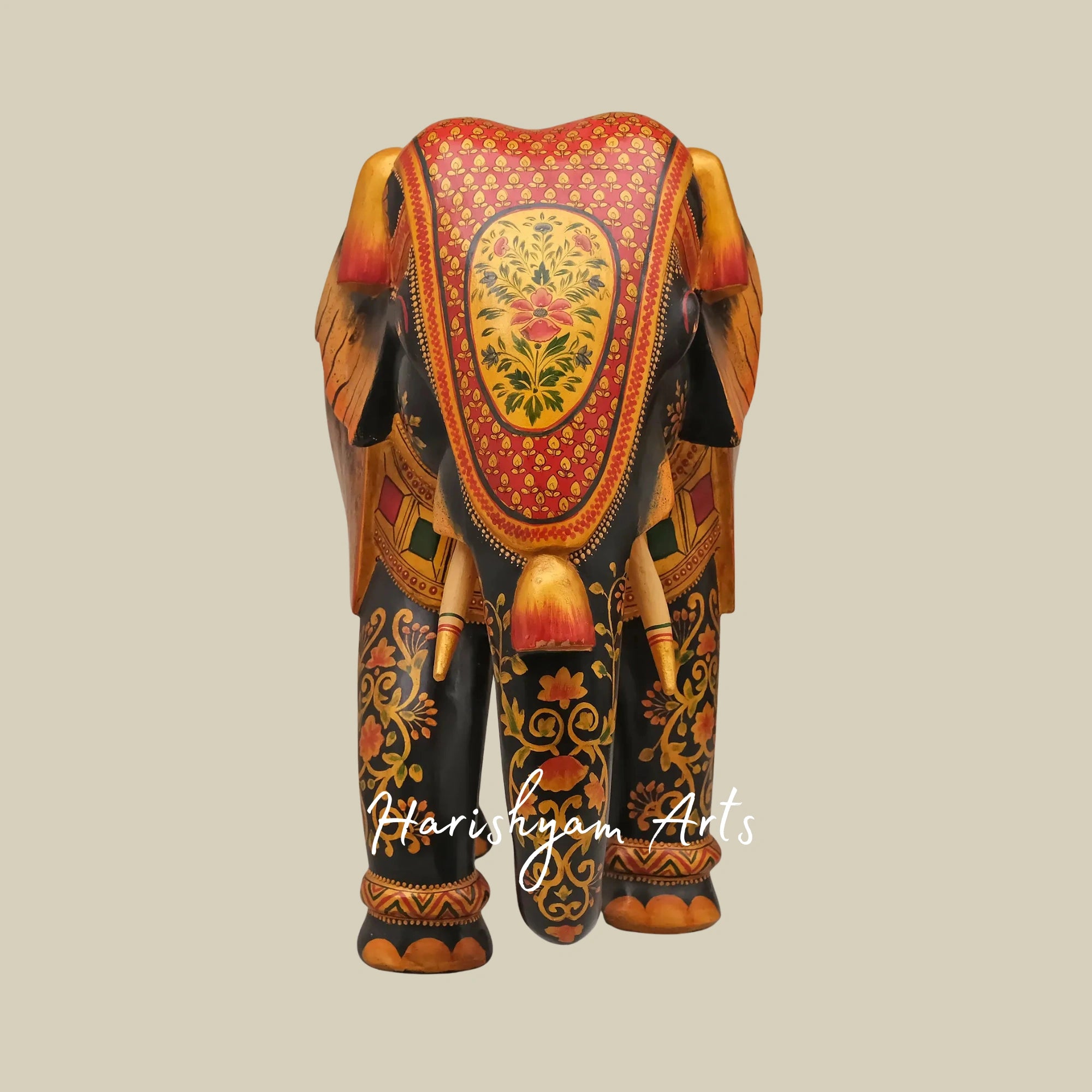 24" Intricately Detailed Decorative Elephant in Natural Wood Finish