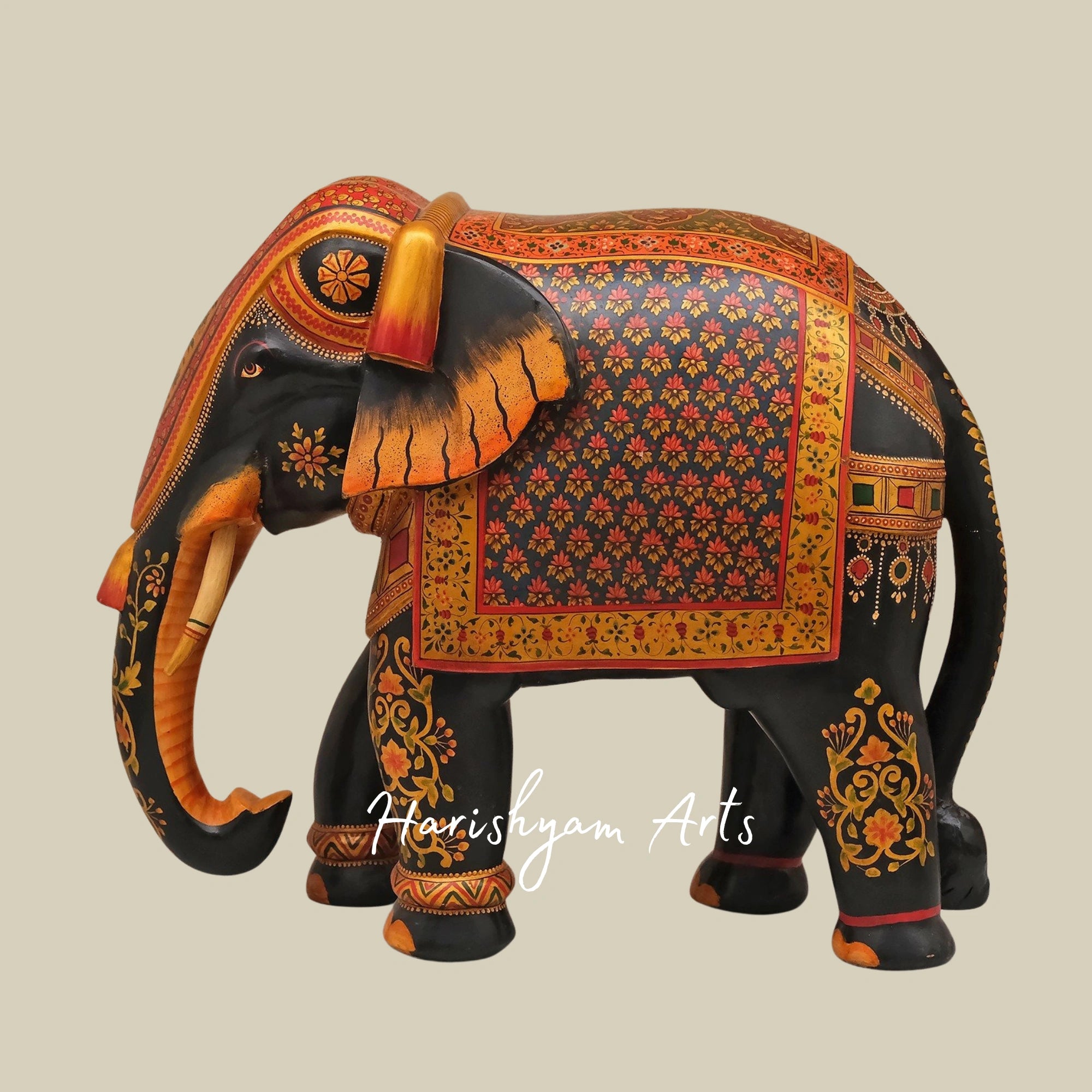 24" Intricately Detailed Decorative Elephant in Natural Wood Finish